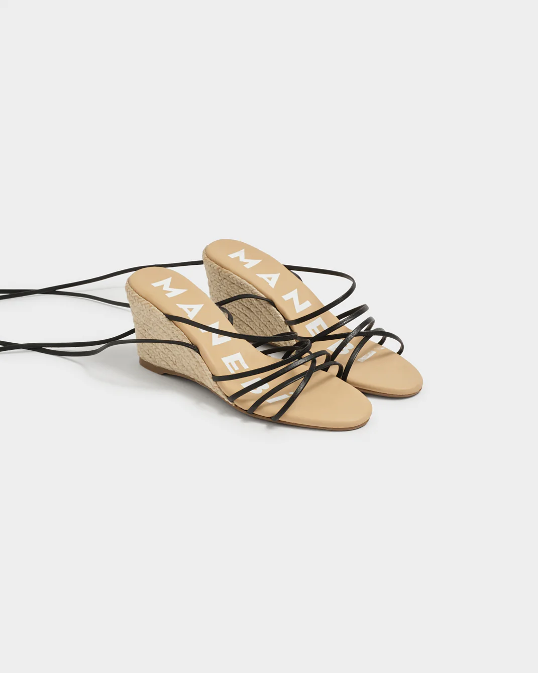 Leather Lace-Up Low Wedge Espadrilles - X08KX - Canyon - Black - Image 3