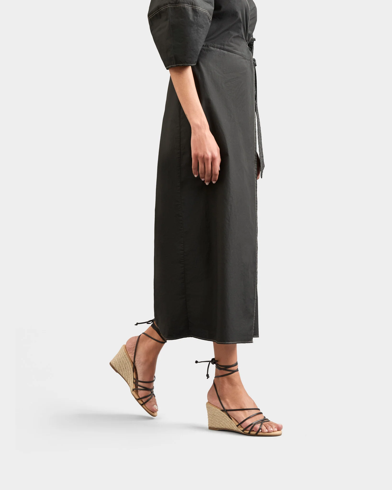 Leather Lace-Up Low Wedge Espadrilles - X08KX - Canyon - Black - Image 5