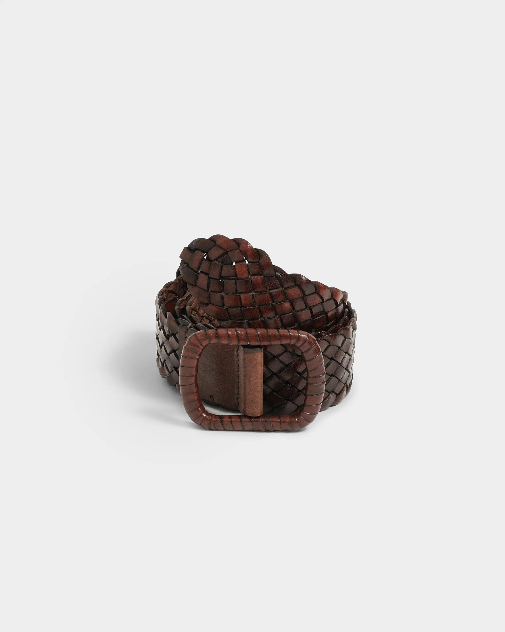 Leather Male Woven Belt - L14NZ - Dark Brown