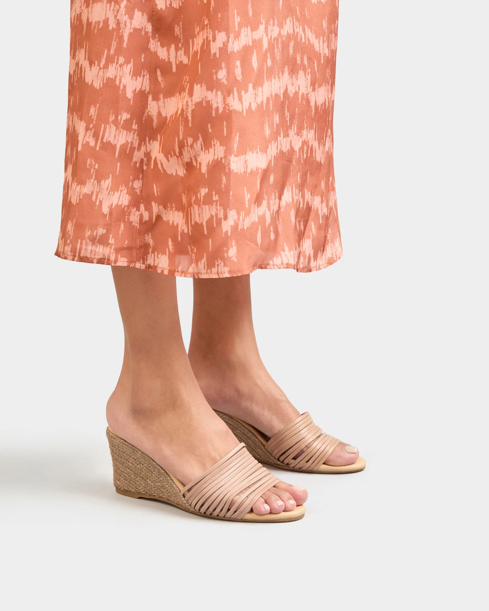 Leather Multi Bands Mule Wedge Espadrilles - X07KI - Canyon - Nude - Image 2