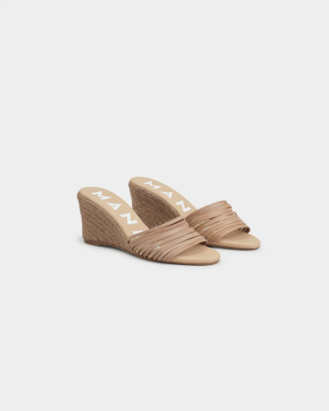 Leather Multi Bands Mule Wedge Espadrilles - X07KI - Canyon - Nude - Image 3
