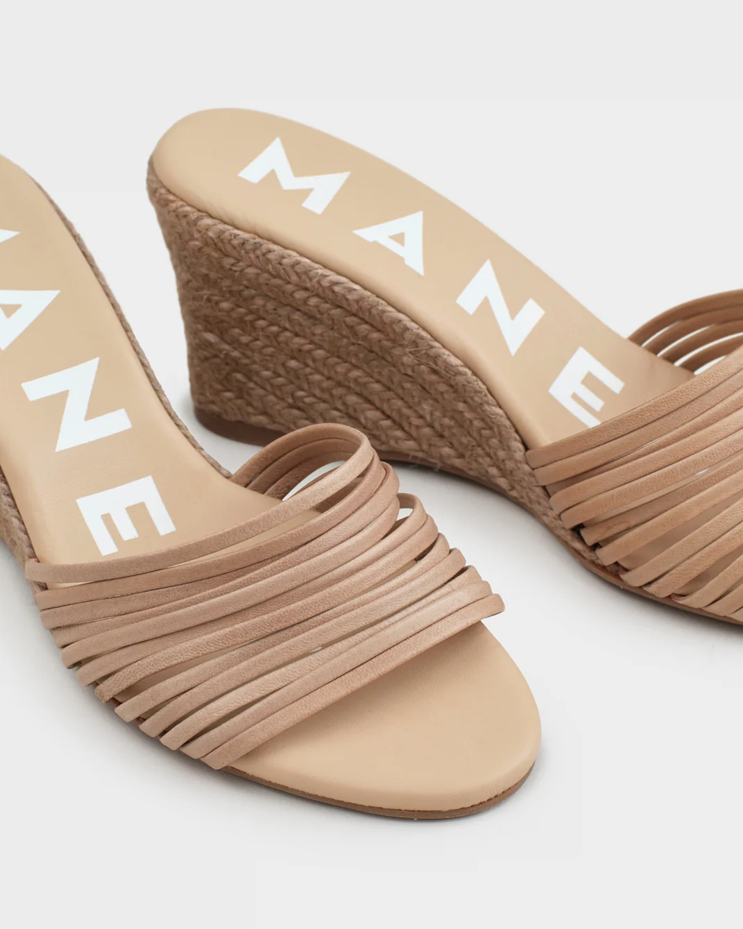Leather Multi Bands Mule Wedge Espadrilles - X07KI - Canyon - Nude - Image 4