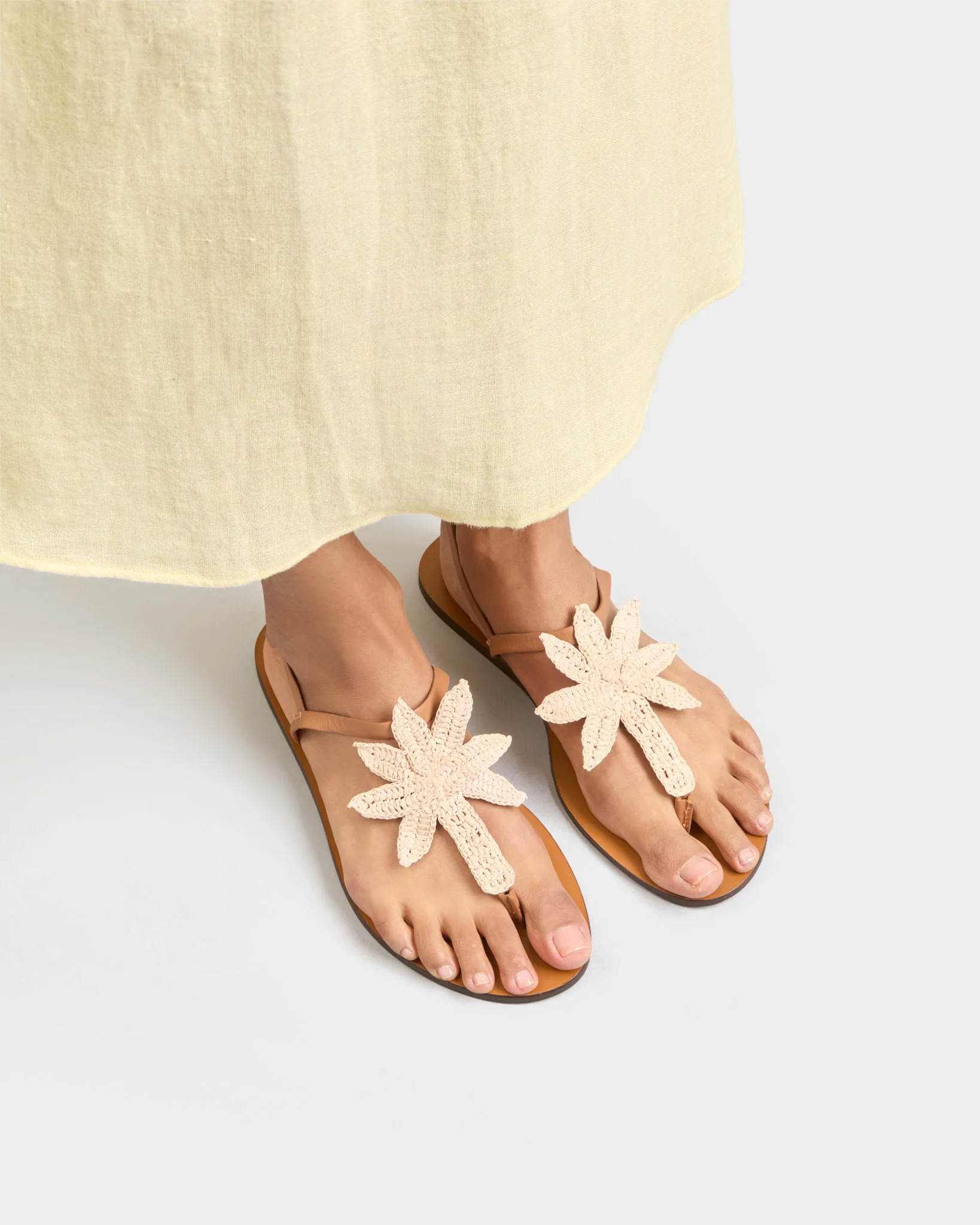 Leather & Raffia Thongs Sandals - X38Y0 - Canyon - Tan With Natural Palm - Image 2