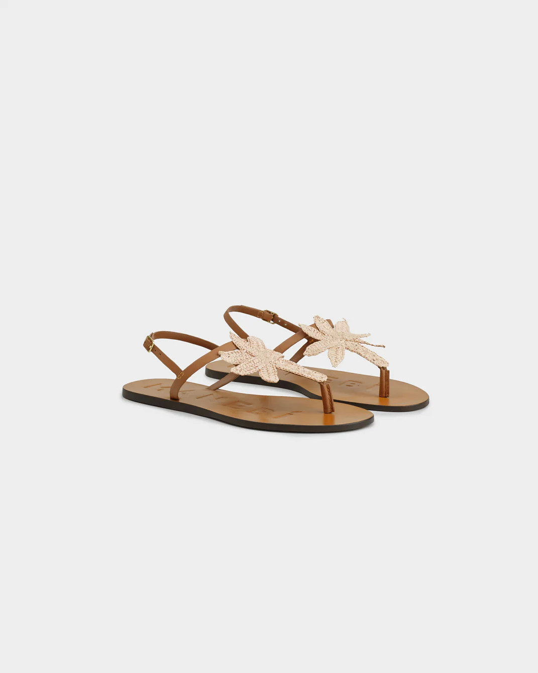 Leather & Raffia Thongs Sandals - X38Y0 - Canyon - Tan With Natural Palm - Image 3