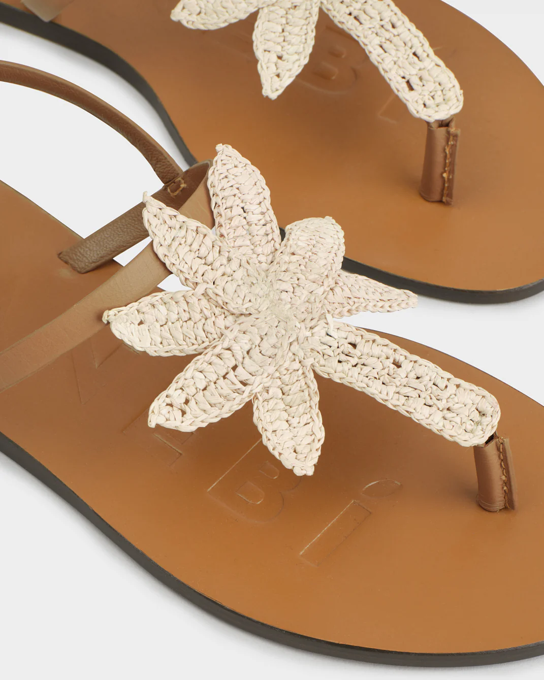 Leather & Raffia Thongs Sandals - X38Y0 - Canyon - Tan With Natural Palm - Image 4