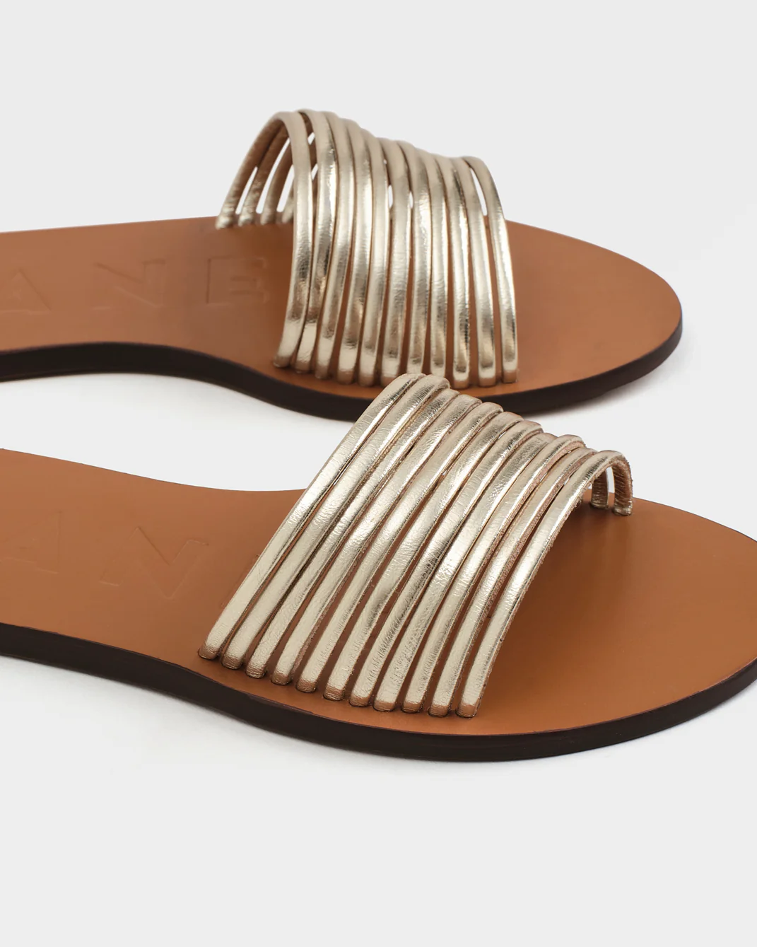 Leather Multi Stripes Band Sandals - Q90Y0 - Canyon Platinum - Image 4