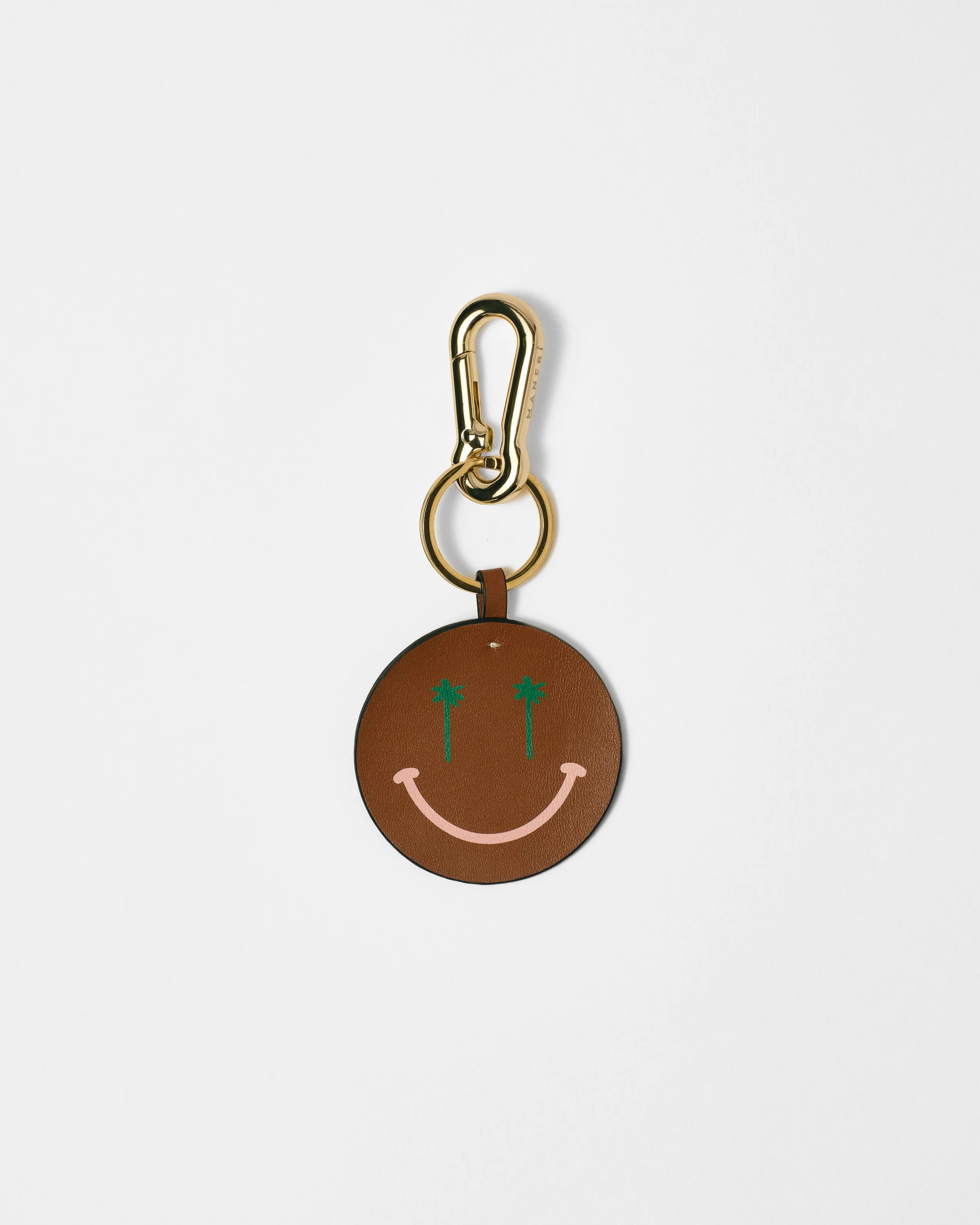Leather Smile Keyring - L25UU - Canyon Tan With Pink Smile and Light Gold Hardware