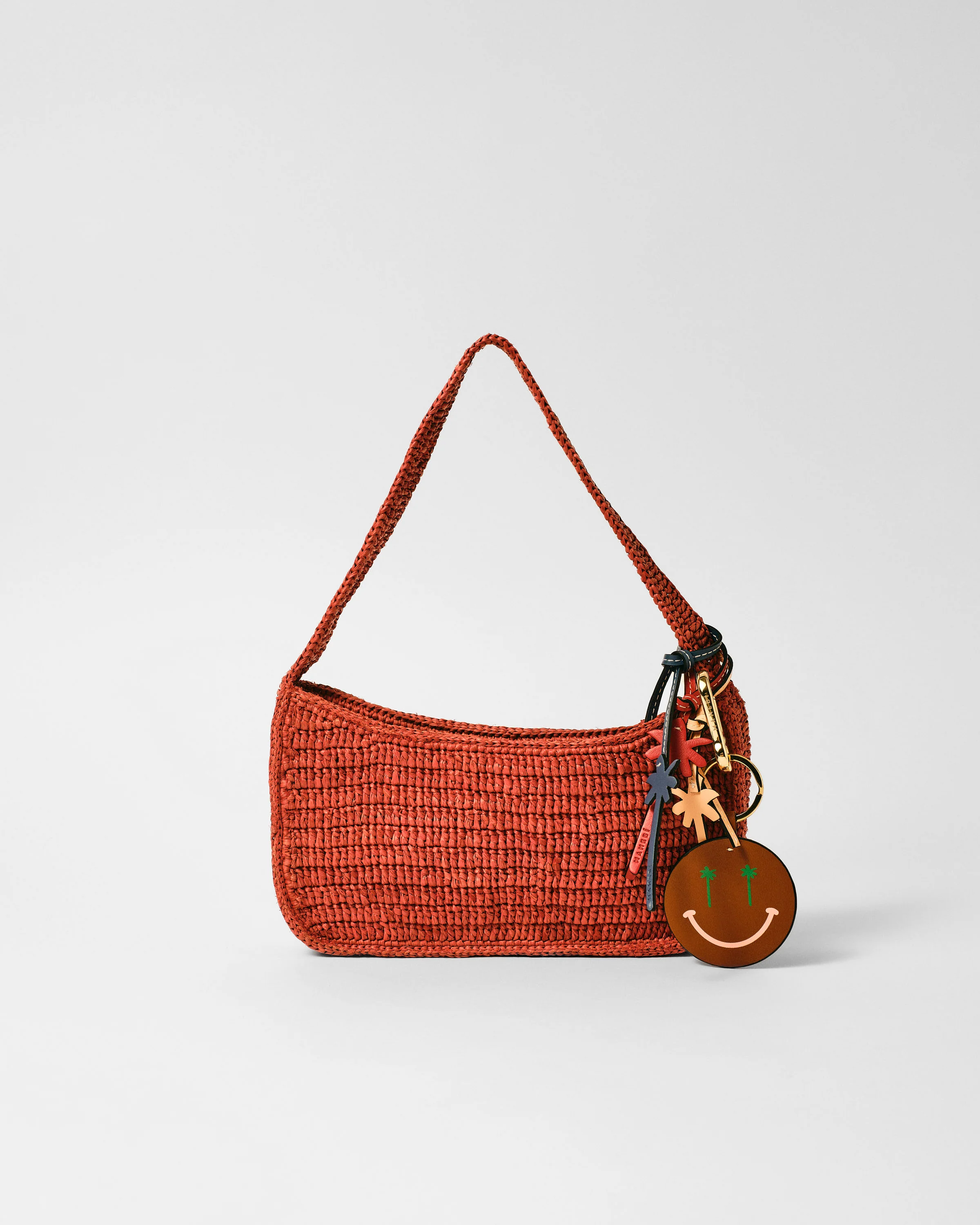 Leather Smile Keyring - L25UU - Canyon Tan With Pink Smile and Light Gold Hardware - Image 2