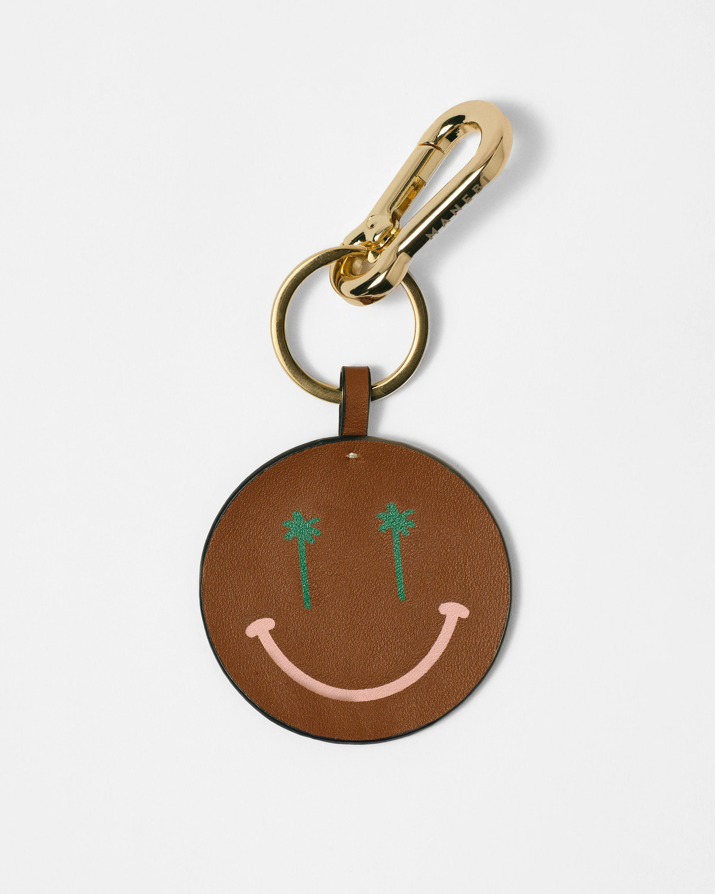 Leather Smile Keyring - L25UU - Canyon Tan With Pink Smile and Light Gold Hardware - Image 3