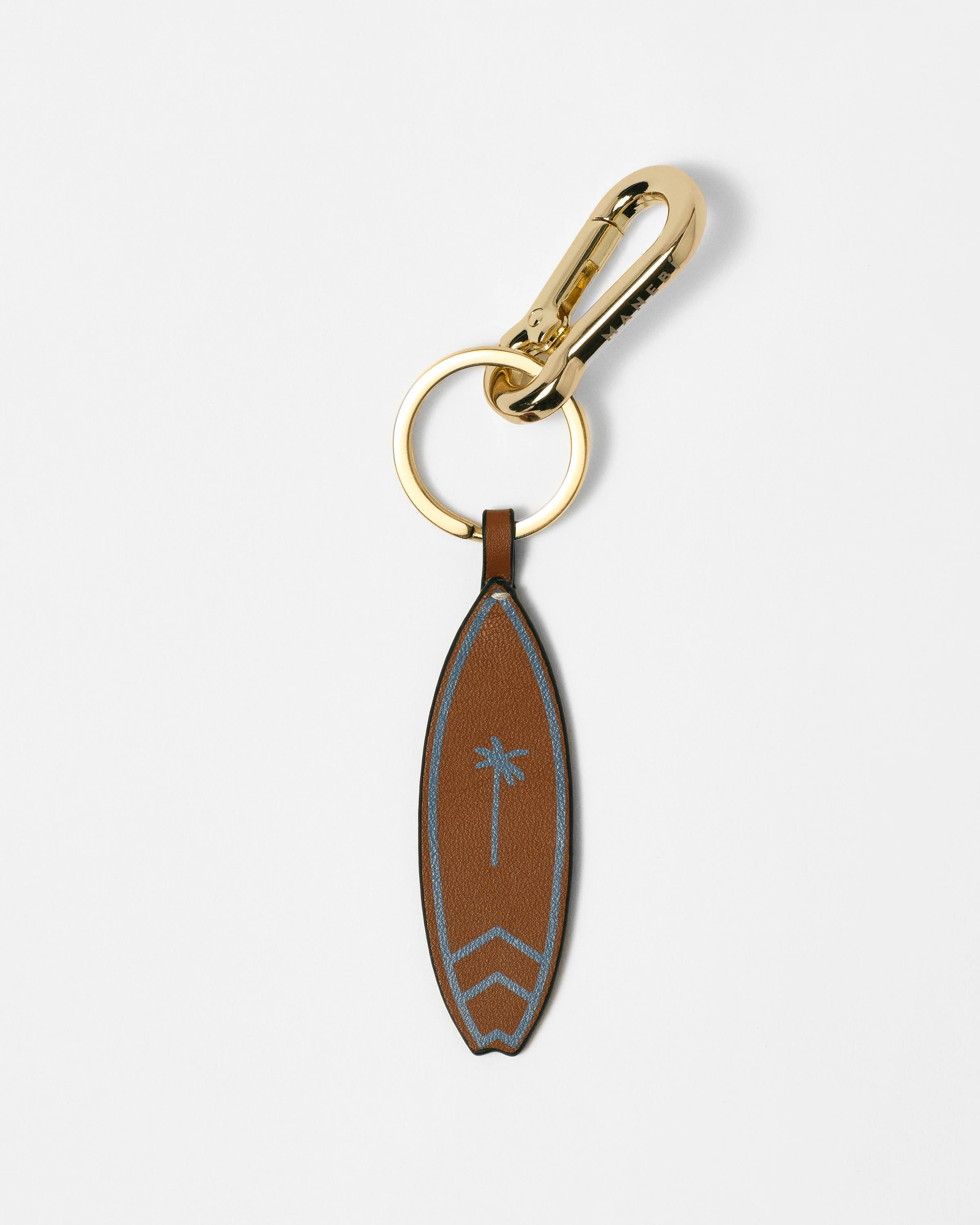 Leather Surf Keyring - L23VV - Canyon Tan With Indigo and Light Gold Hardware - Image 3
