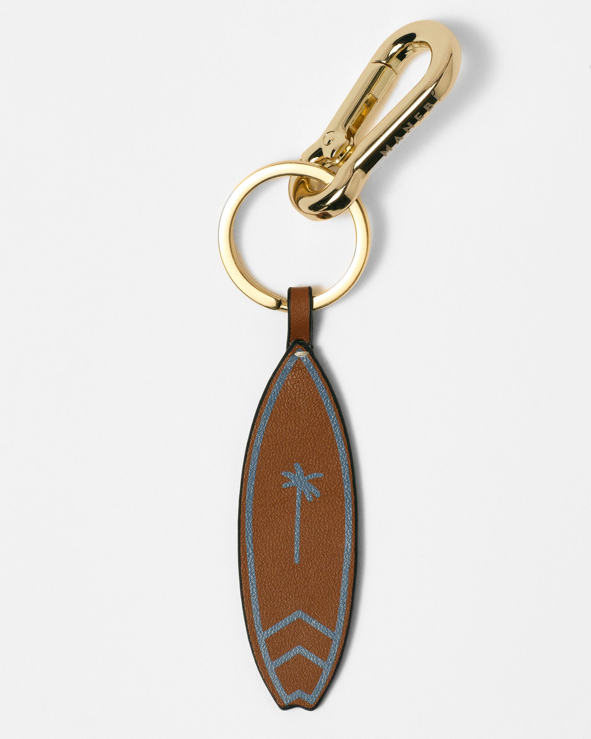 Leather Surf Keyring - L23VV - Canyon Tan With Indigo and Light Gold Hardware - Image 4