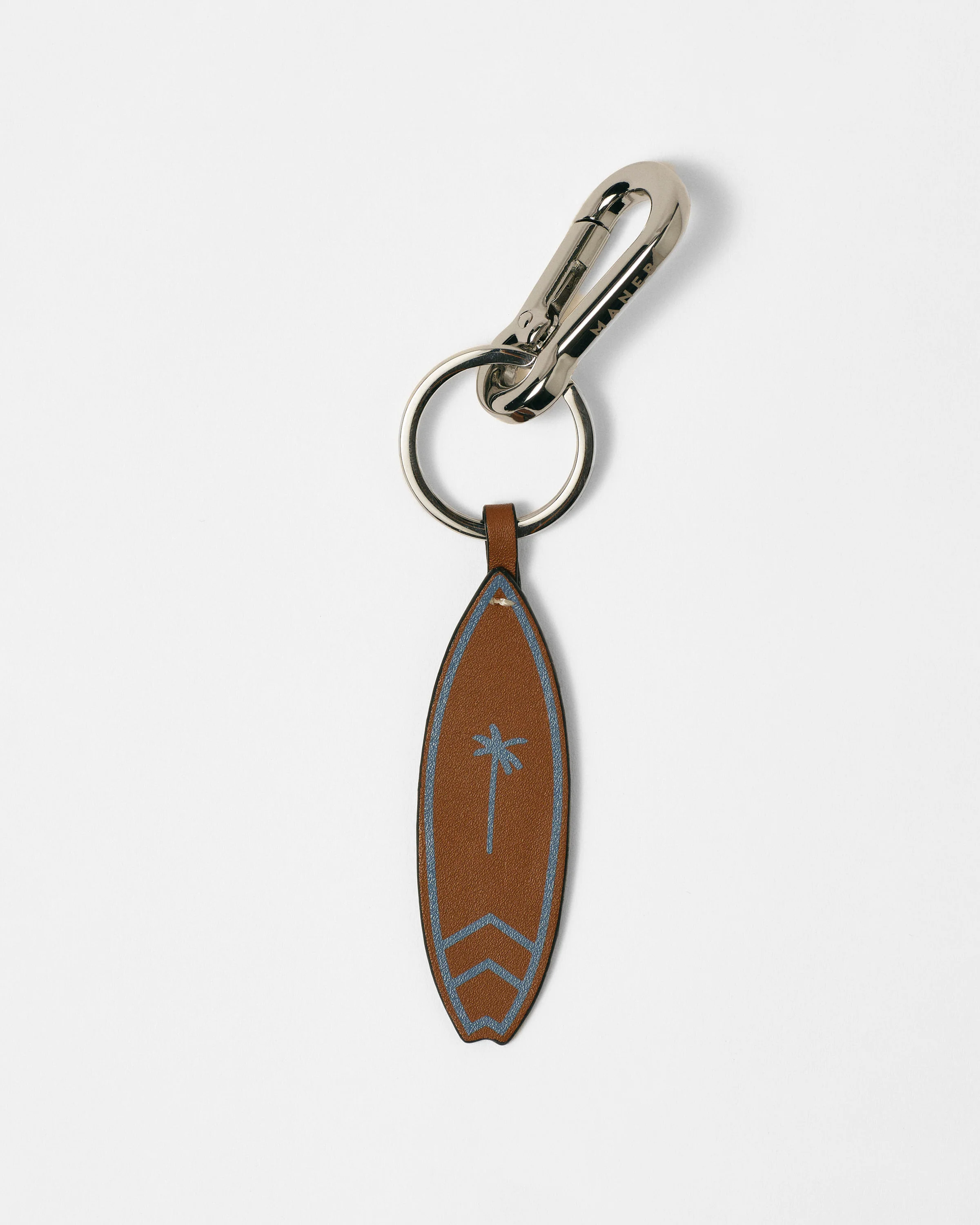 Leather Surf Keyring - L22VV - Canyon Tan With Indigo and Silver Hardware - Image 4
