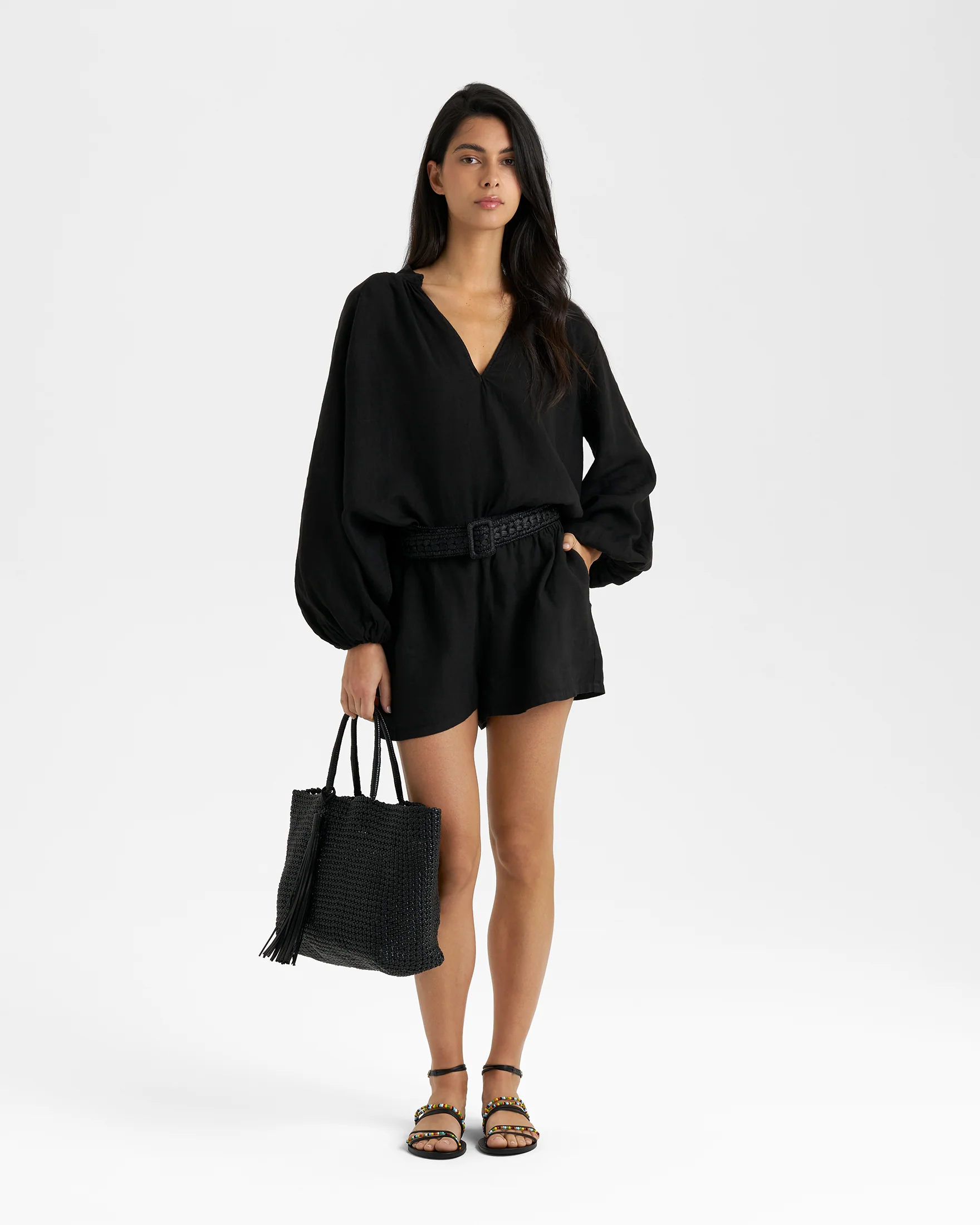 Linen Bahia Shorts - O10BV - Black - Image 2