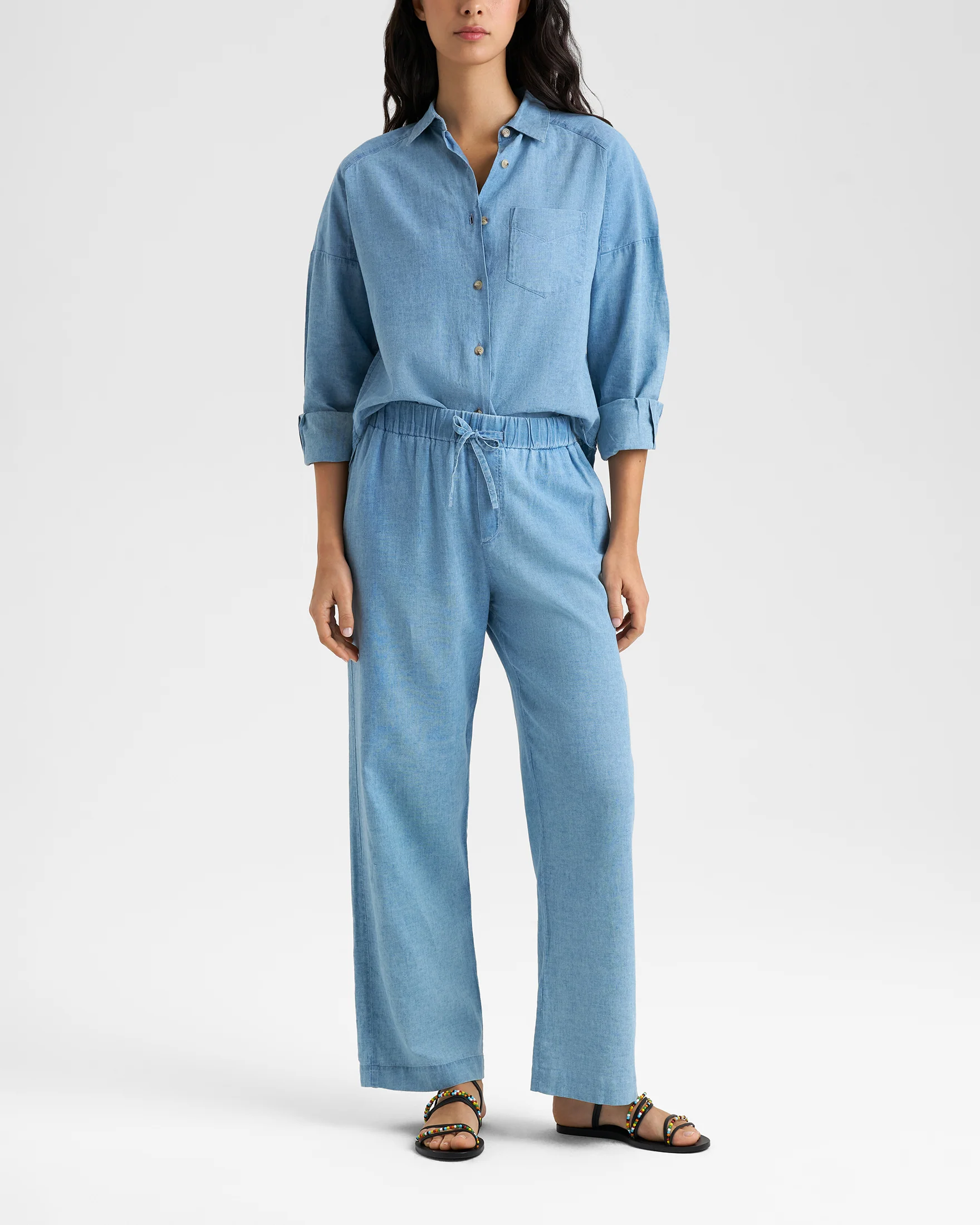 Linen Blend Chambray Belem Trousers - K40BM - Lenim