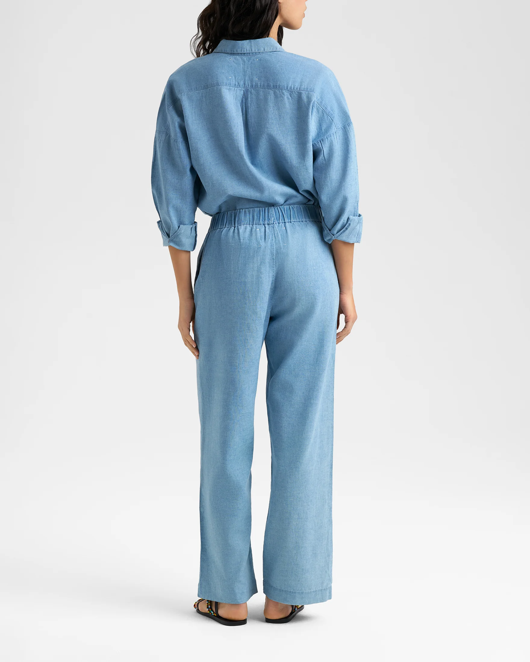 Linen Blend Chambray Belem Trousers - K40BM - Lenim - Image 2