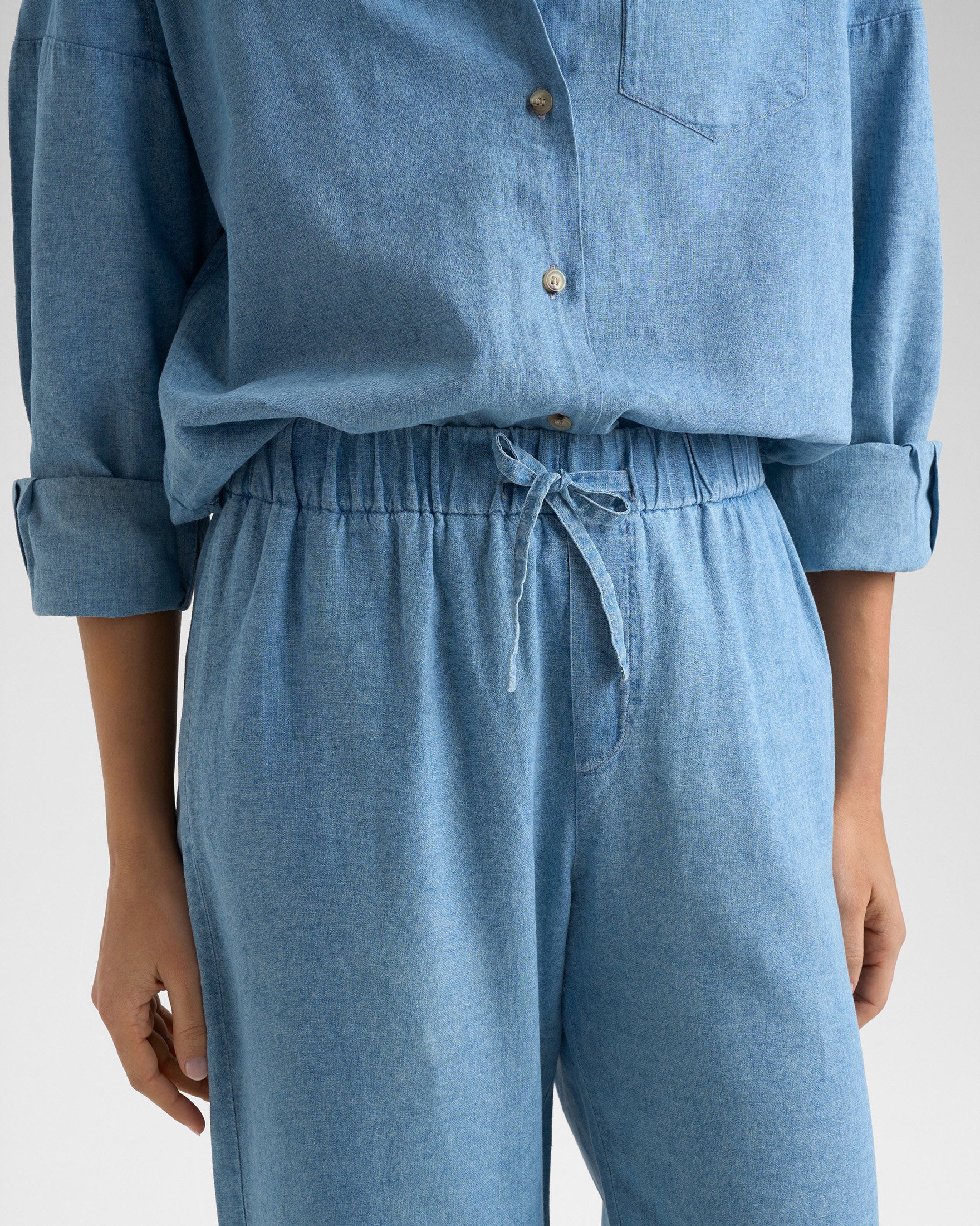 Linen Blend Chambray Belem Trousers - K40BM - Lenim - Image 3