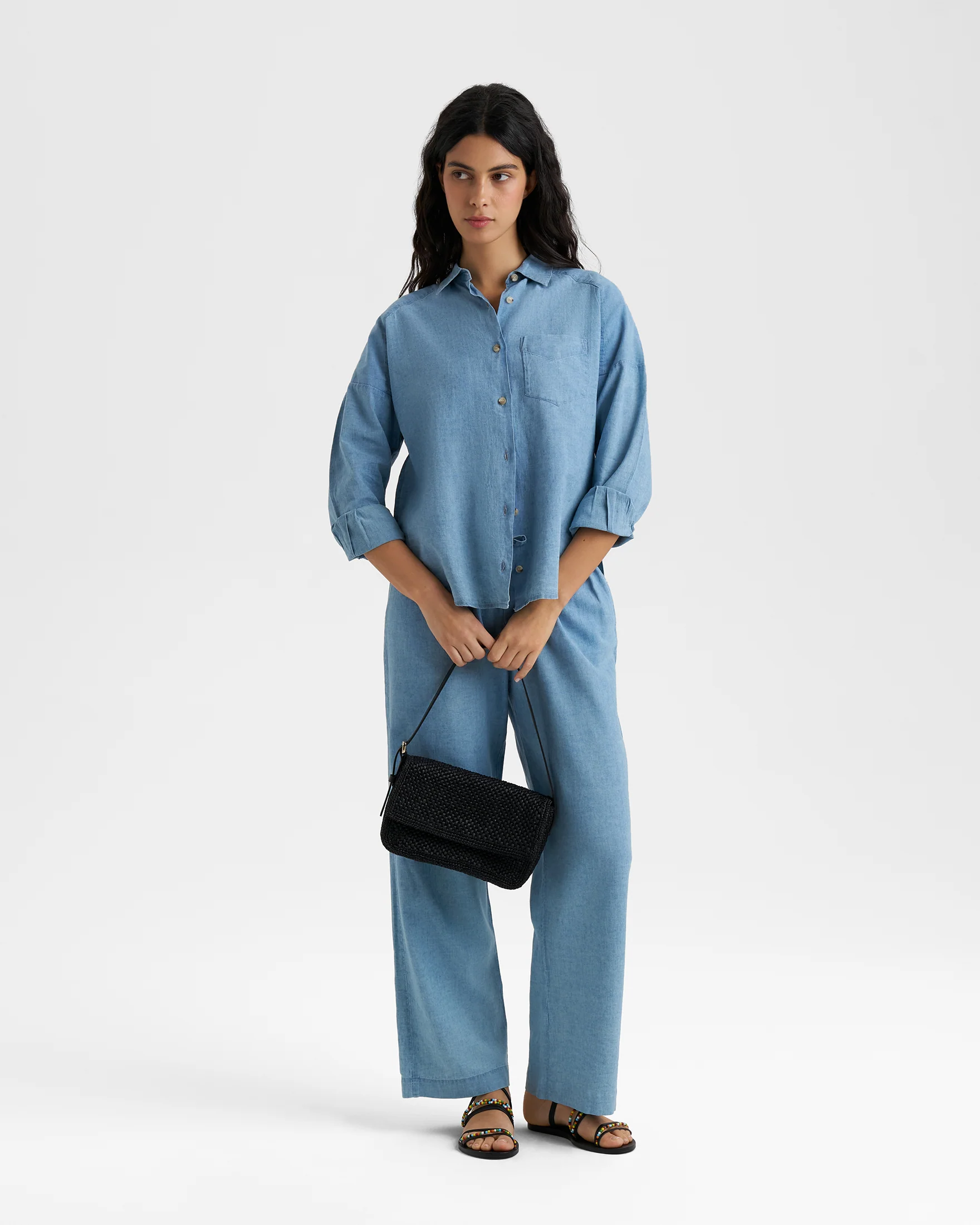 Linen Blend Chambray Belem Trousers - K40BM - Lenim - Image 4