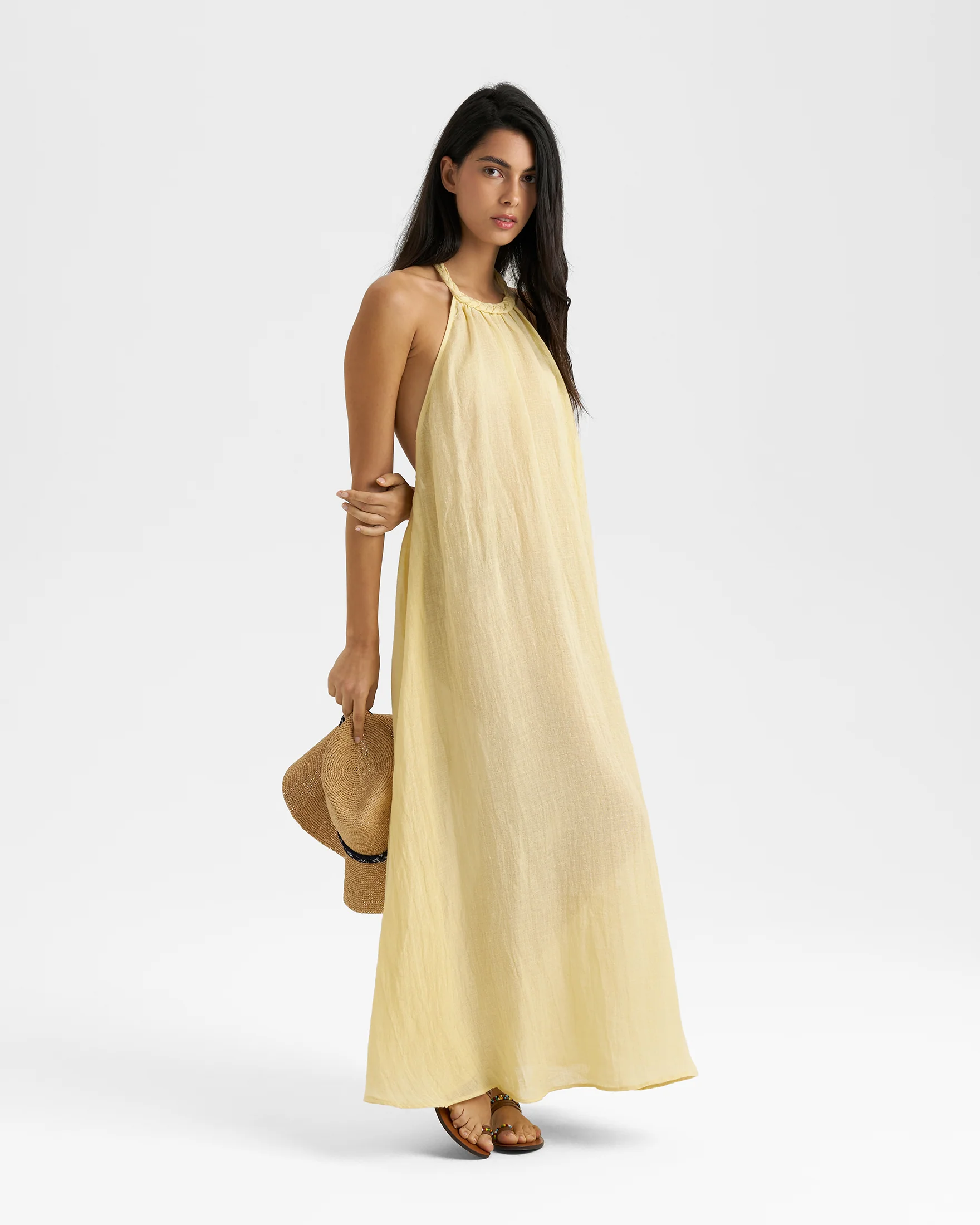 Linen Gauze Tulum Dress - F19TU - Butter Yellow - Image 4