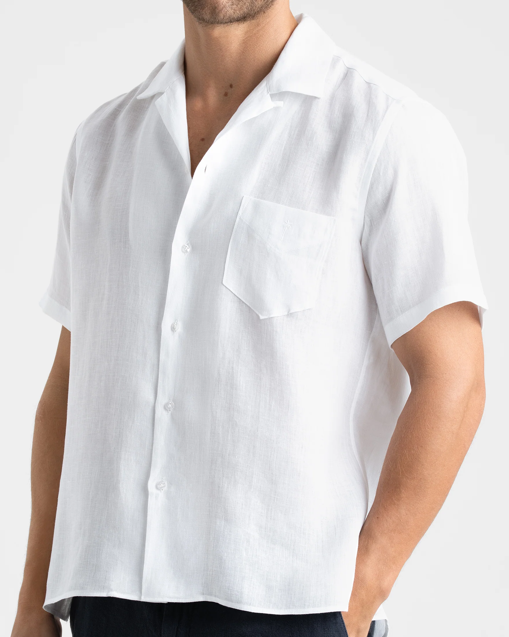 Linen Havana Camp-Collar Shirt - M52HA - Off White - Image 3