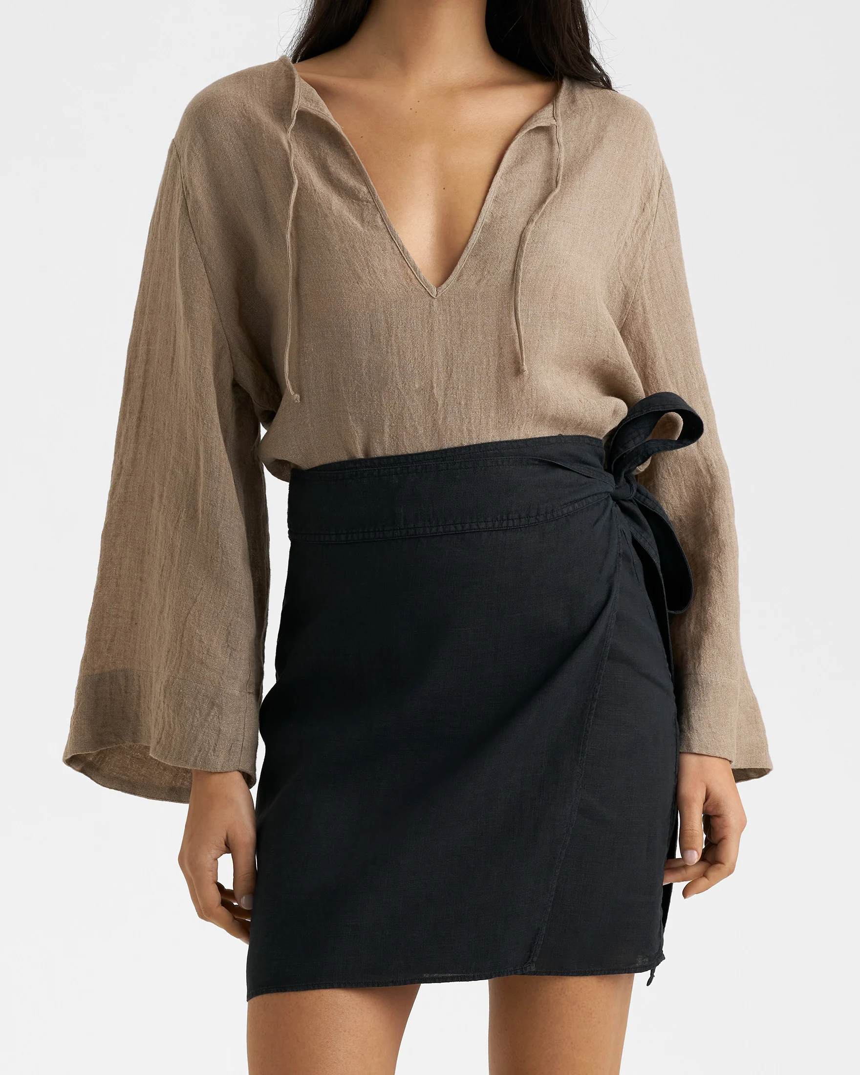 Linen Lipso Skirt - O10FV - Black