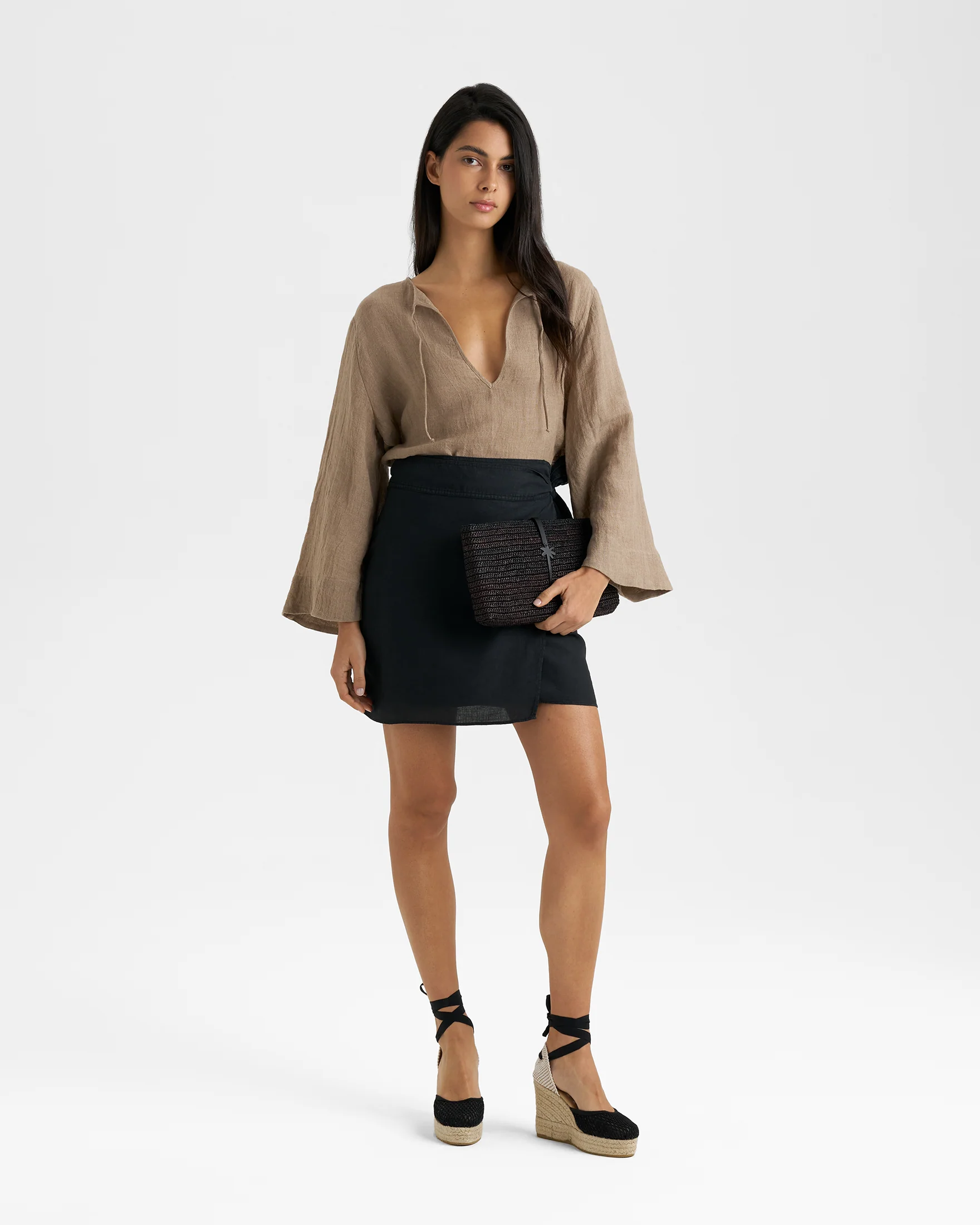 Linen Lipso Skirt - O10FV - Black - Image 2