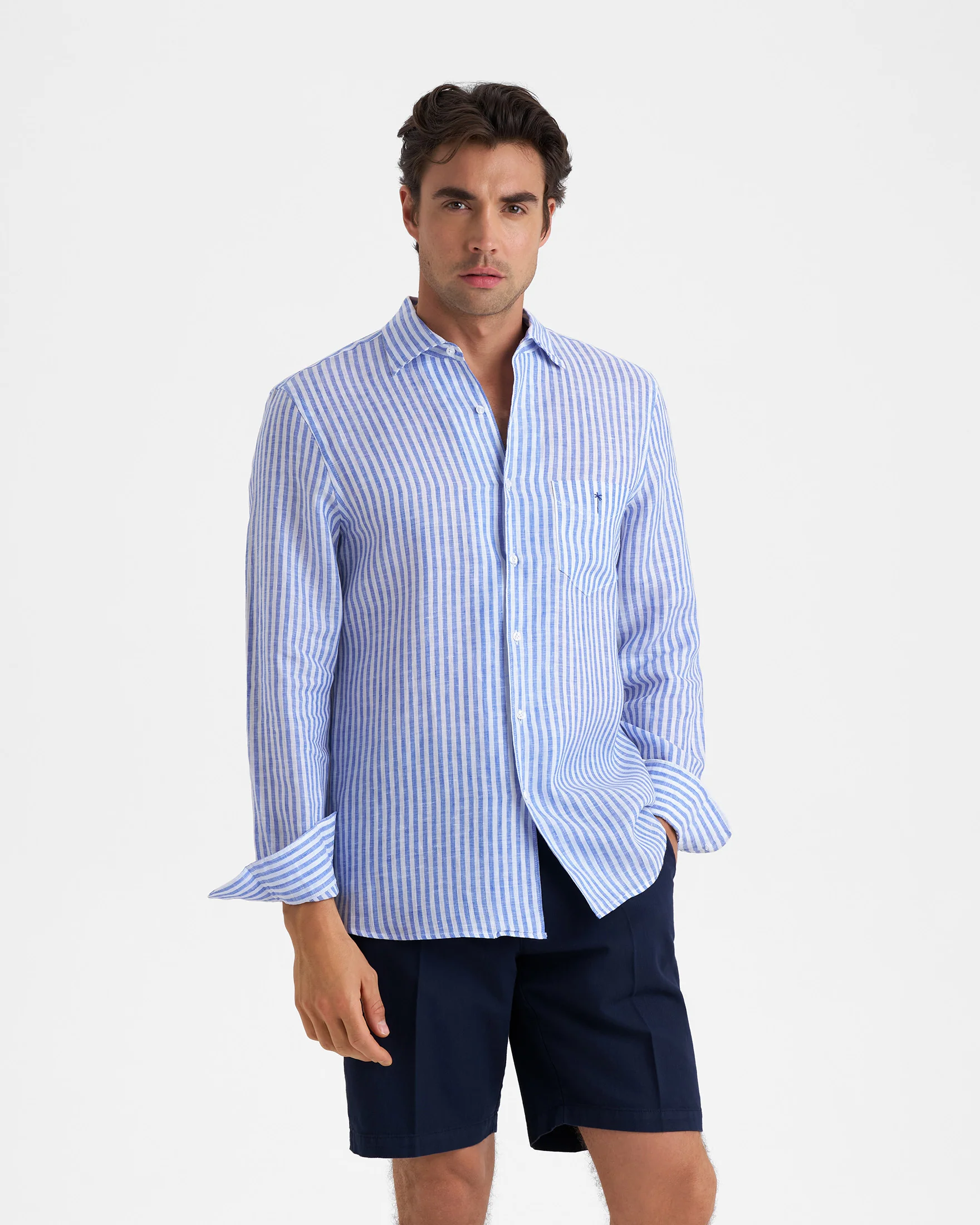 Linen Panama Shirt - A56PA - Blue And White Stripes
