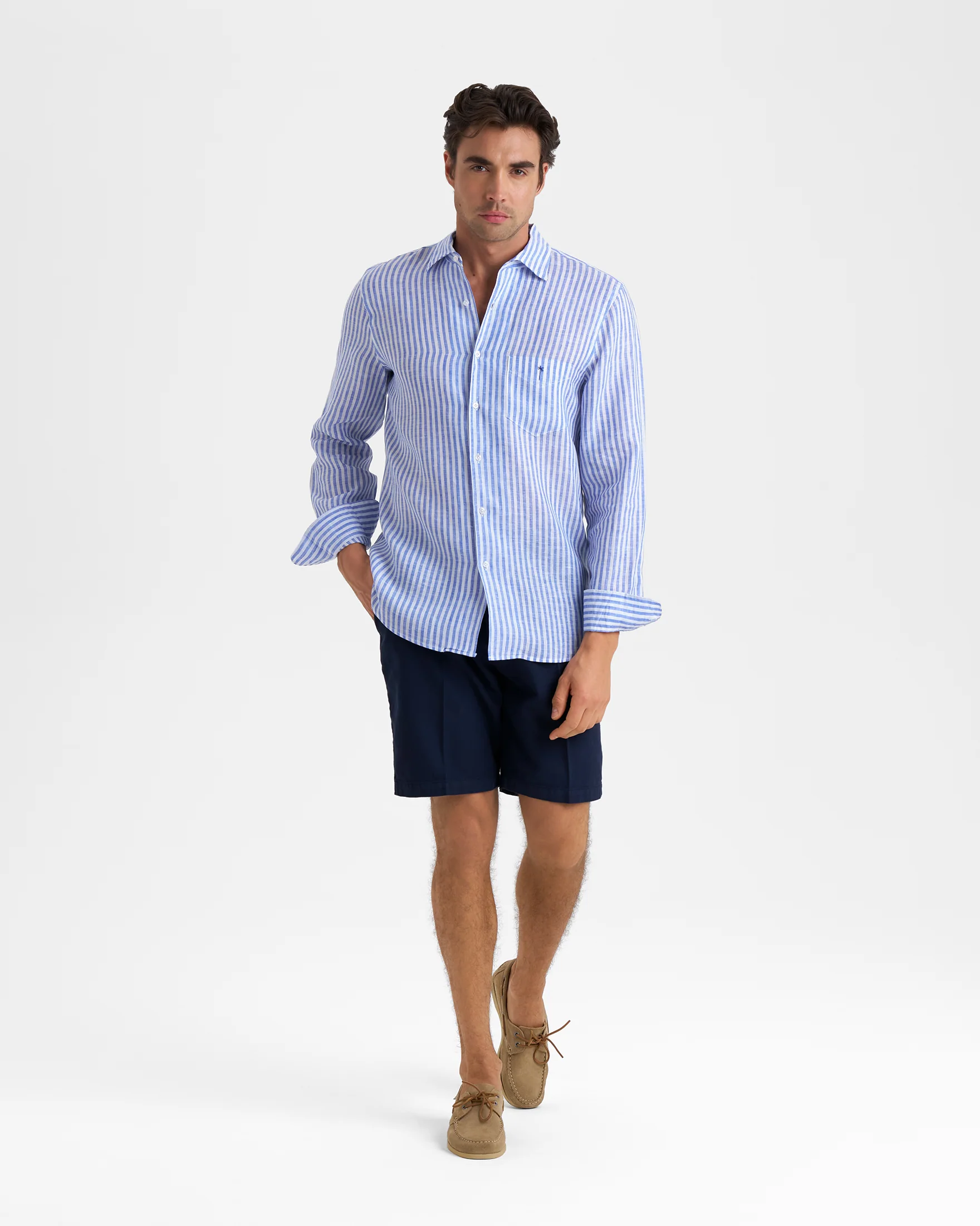 Linen Panama Shirt - A56PA - Blue And White Stripes - Image 2