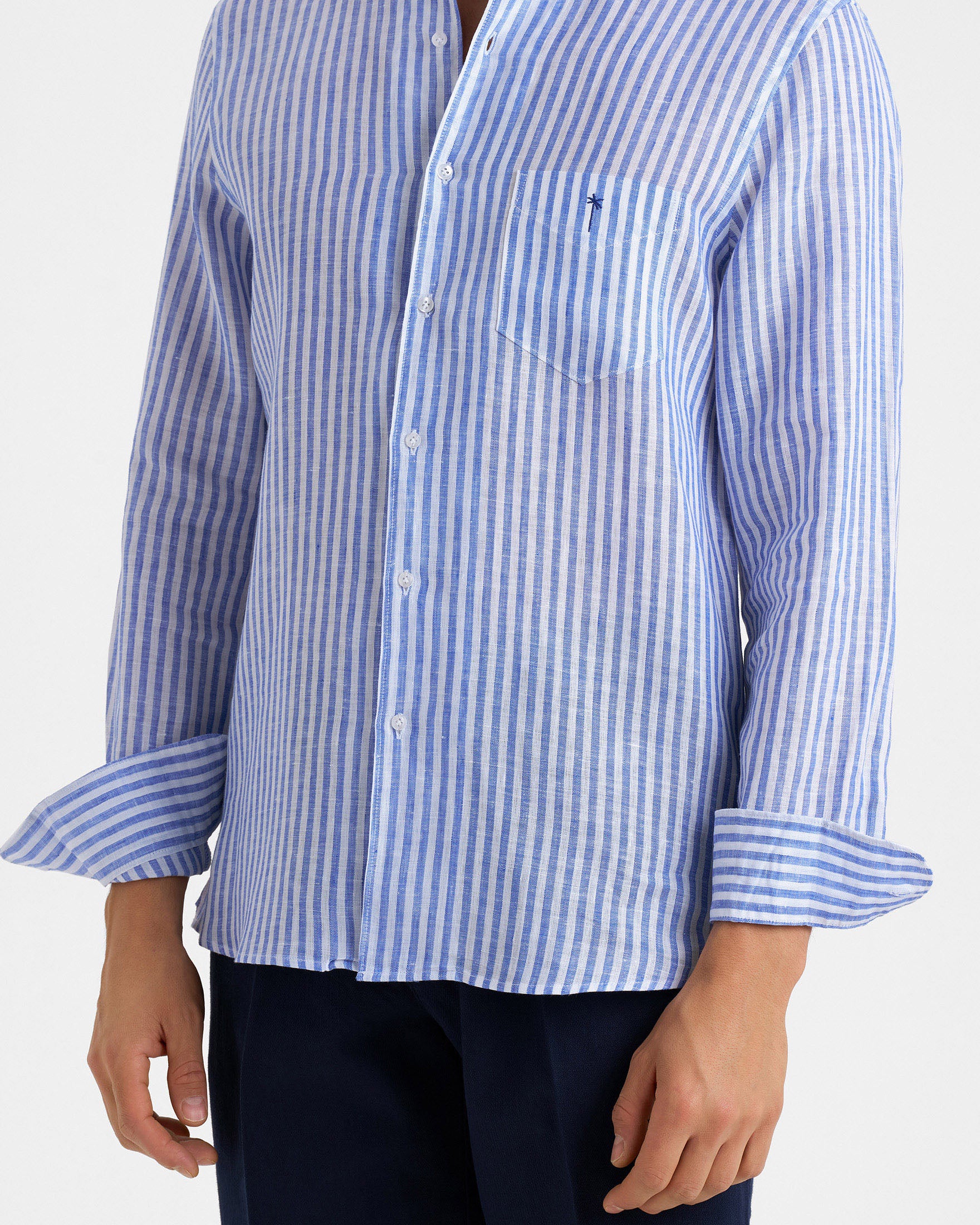 Linen Panama Shirt - A56PA - Blue And White Stripes - Image 3
