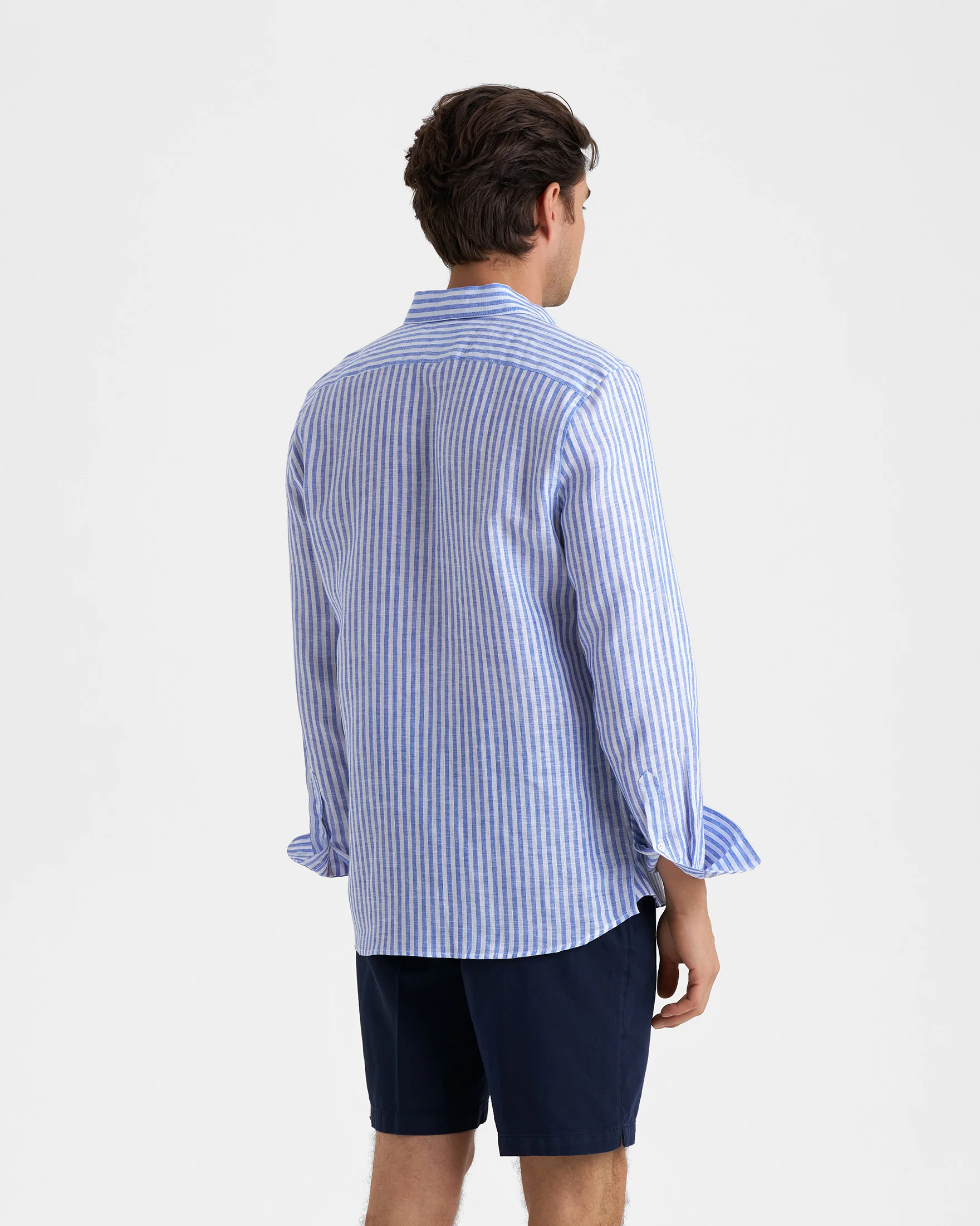 Linen Panama Shirt - A56PA - Blue And White Stripes - Image 4
