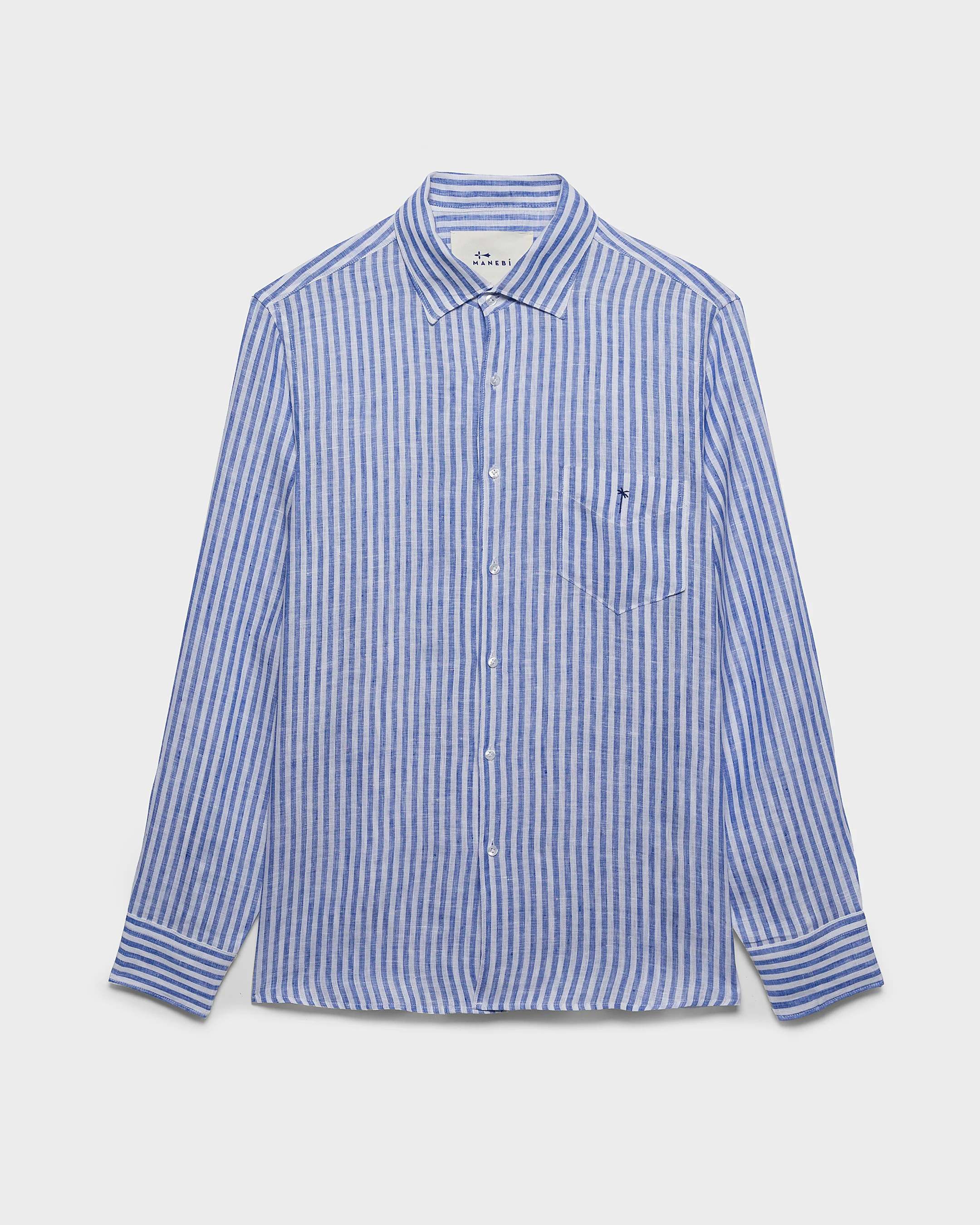 Linen Panama Shirt - A56PA - Blue And White Stripes - Image 5