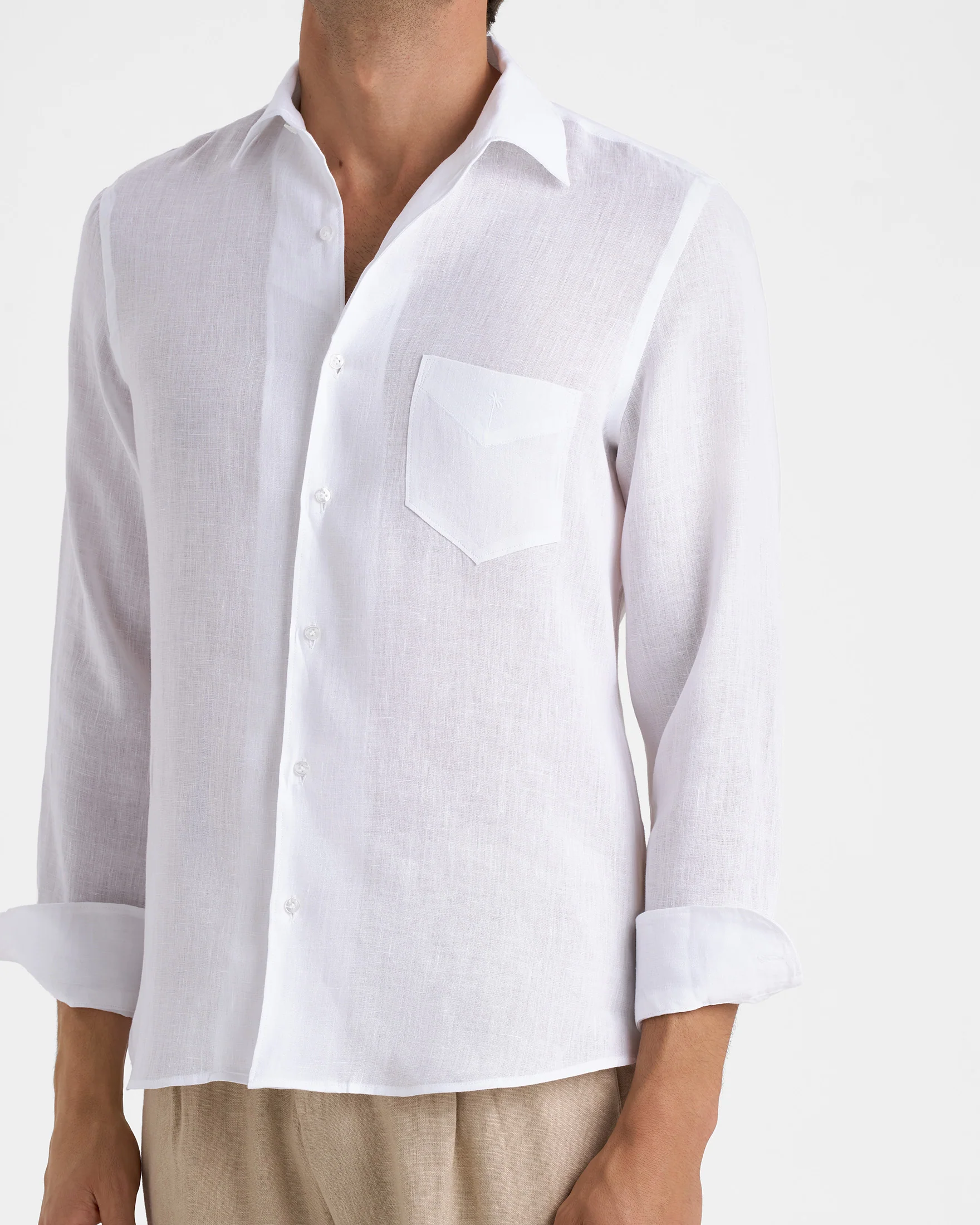 Linen Panama Shirt - M52PA - Embroidered Palm Off White - Image 3