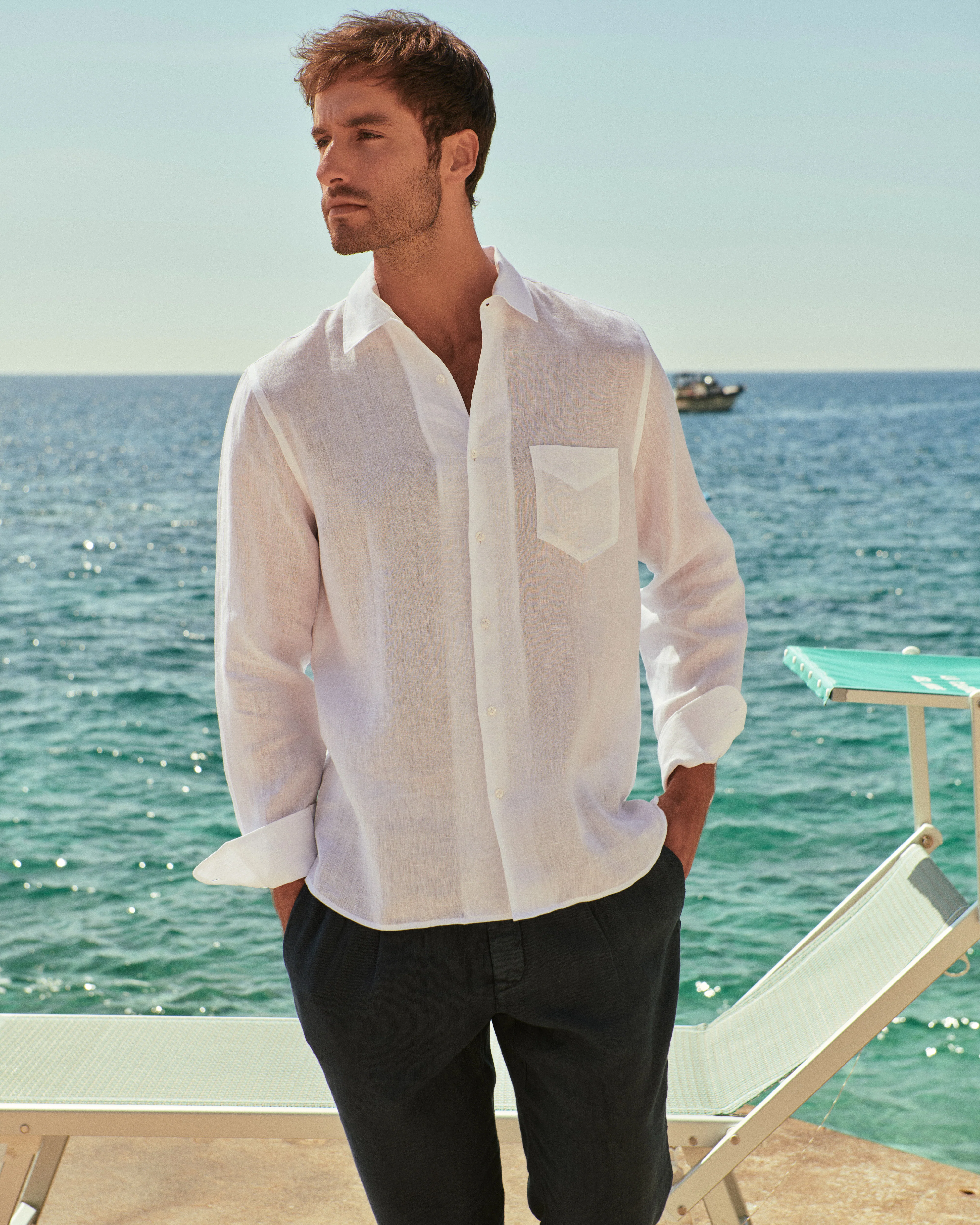 Linen Panama Shirt - M52PA - Embroidered Palm Off White - Image 6