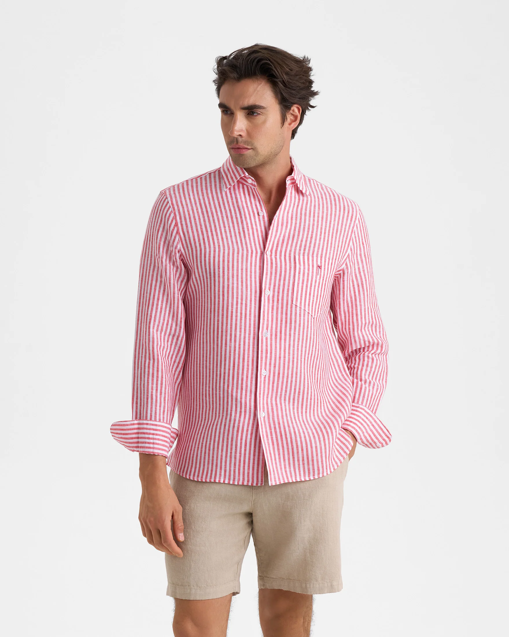 Linen Panama Shirt - A57PA - Red And White Stripes