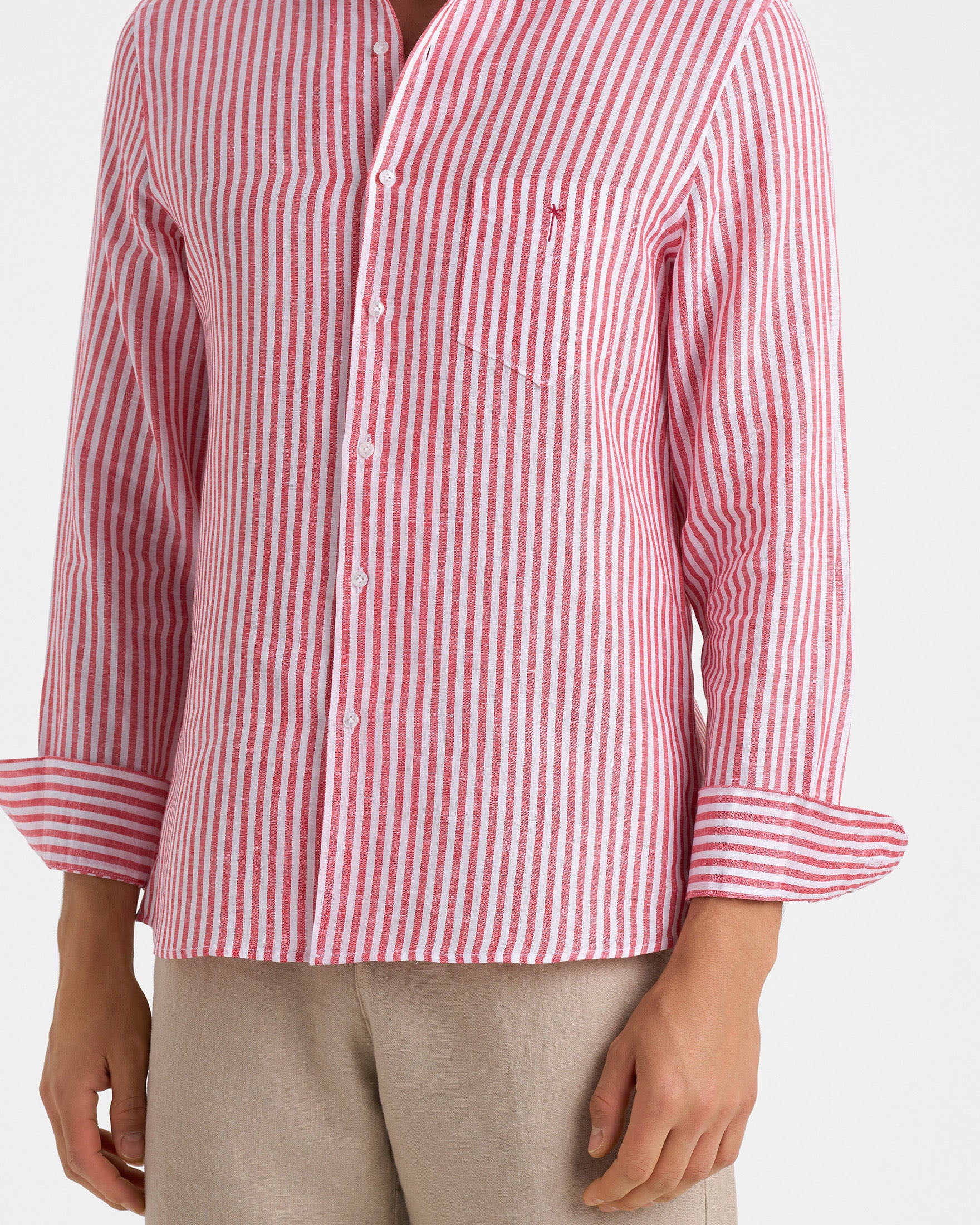 Linen Panama Shirt - A57PA - Red And White Stripes - Image 3