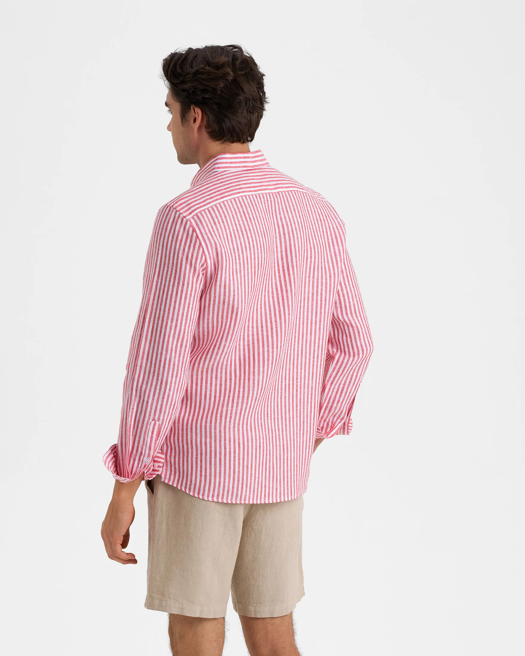 Linen Panama Shirt - A57PA - Red And White Stripes - Image 4