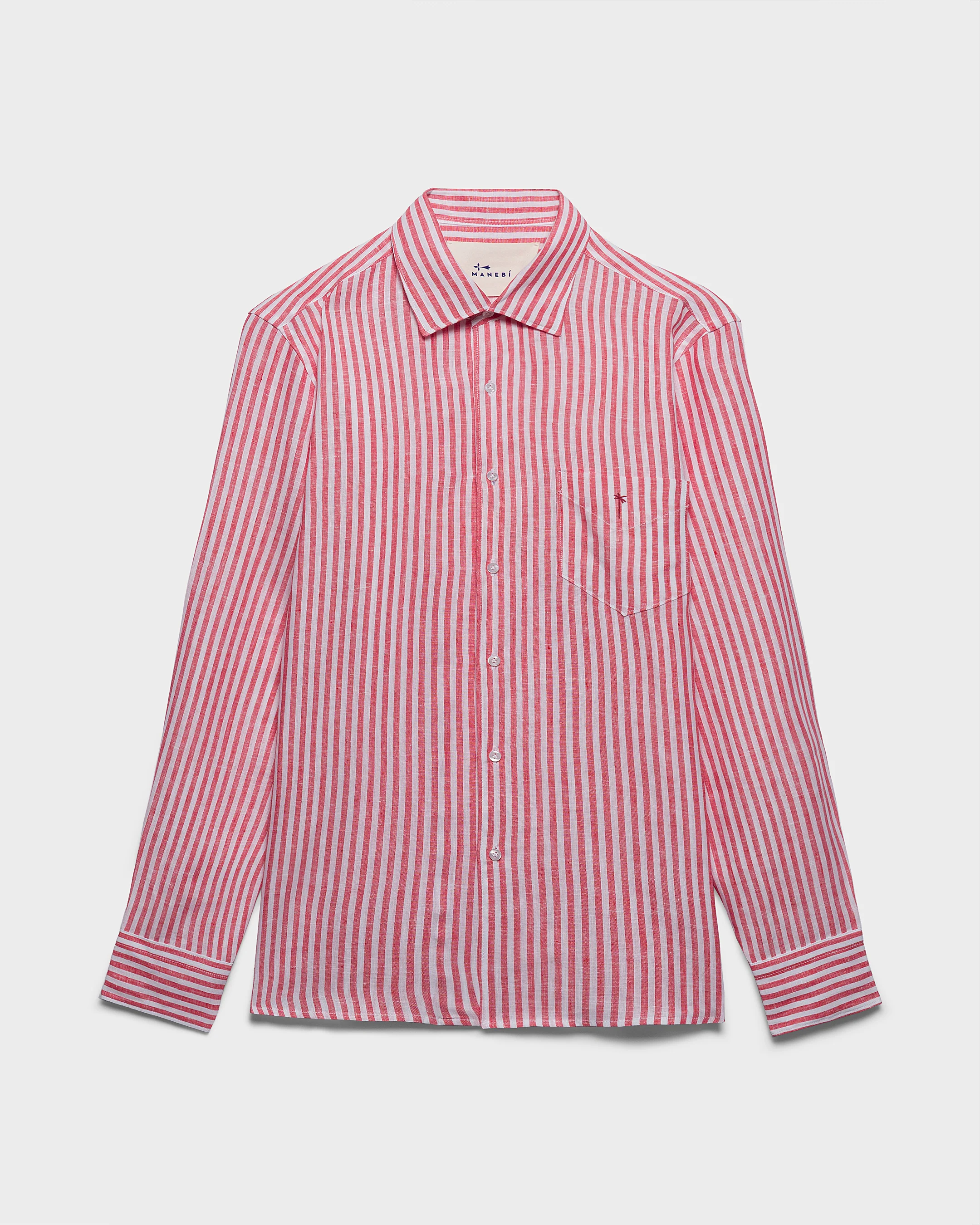 Linen Panama Shirt - A57PA - Red And White Stripes - Image 5