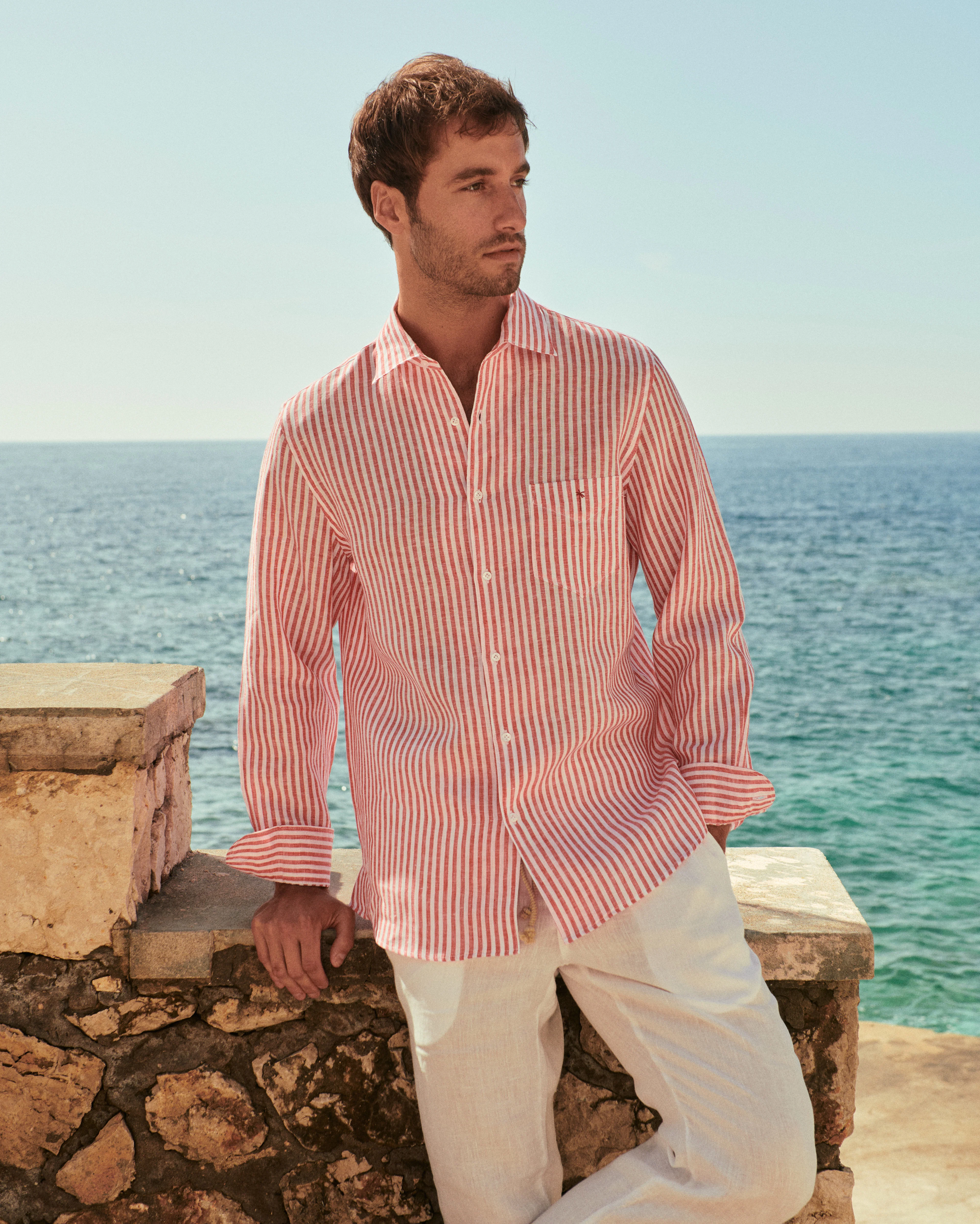 Linen Panama Shirt - A57PA - Red And White Stripes - Image 6