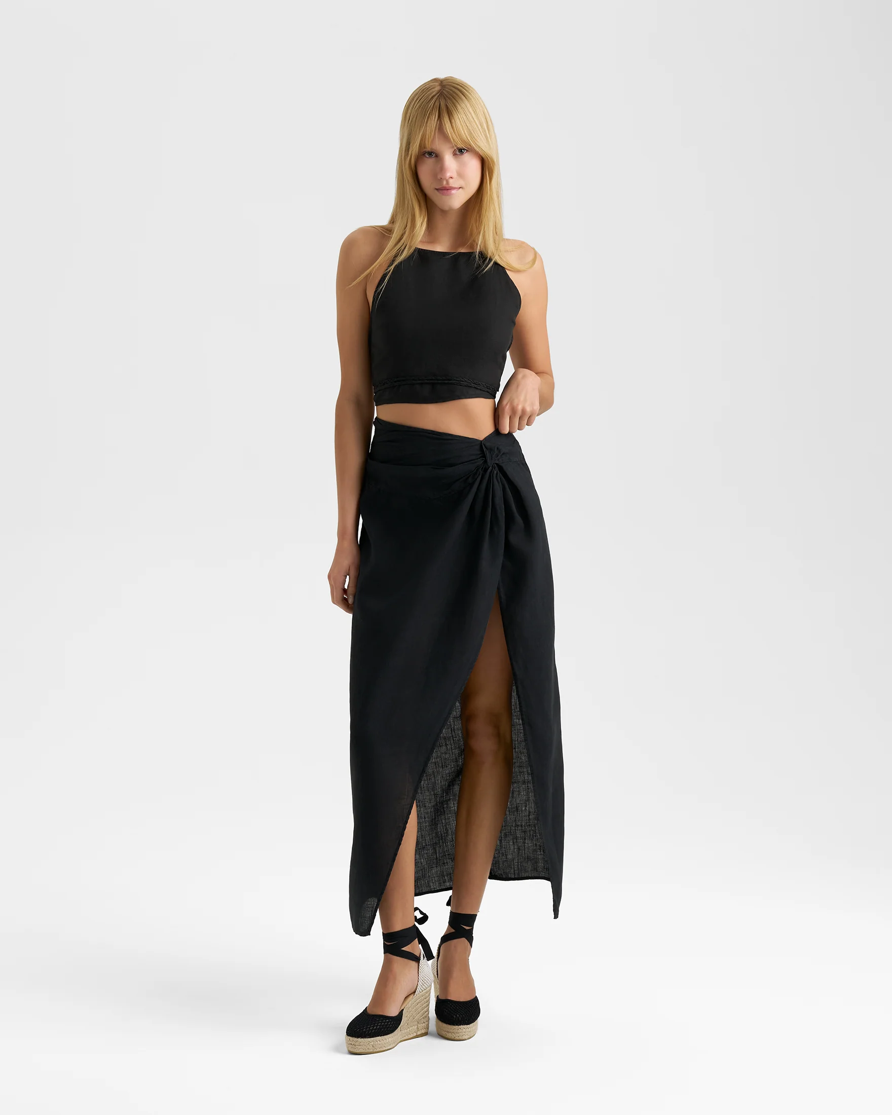 Linen Trancoso Skirt - O10PN - Black - Image 2