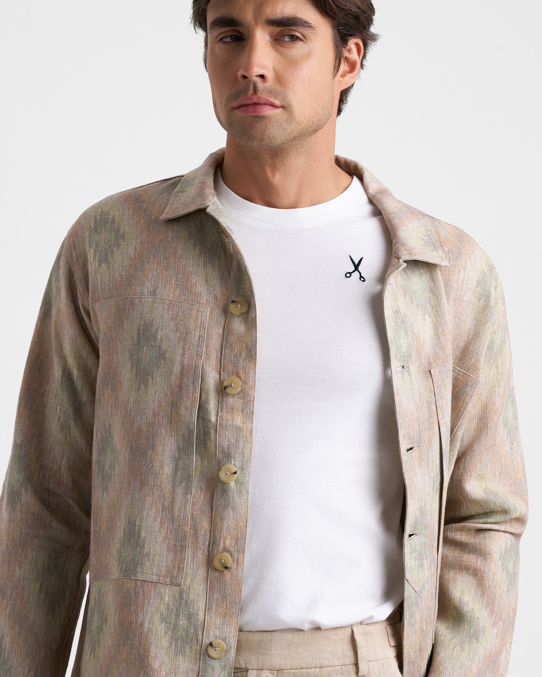 Linen With Embroidery Navajo Print Overjacket - A01LU - Military Navajo - Image 3