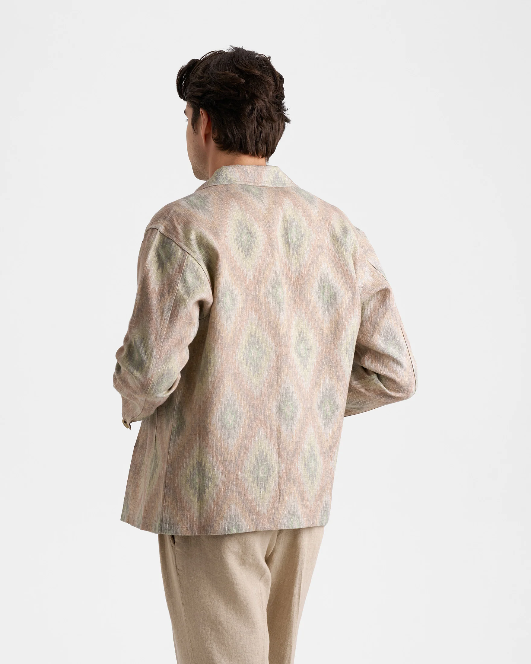 Linen With Embroidery Navajo Print Overjacket - A01LU - Military Navajo - Image 4