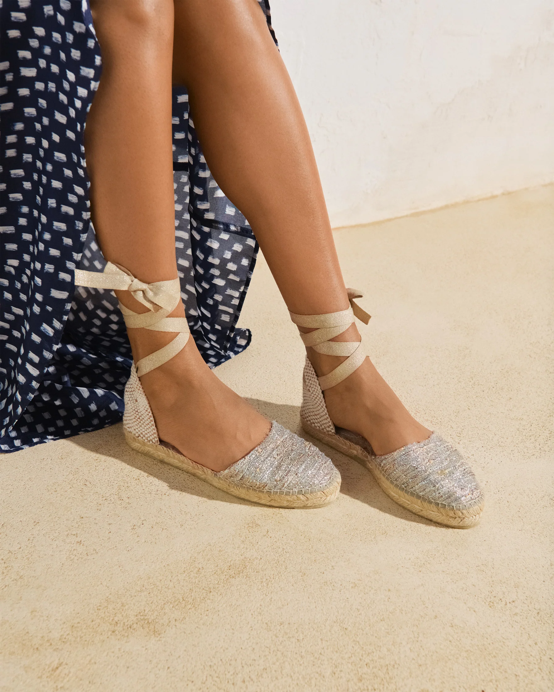 Lurex Cotton Blend Flat Valenciana Espadrilles - H31P0 - Monaco Platinum - Image 2