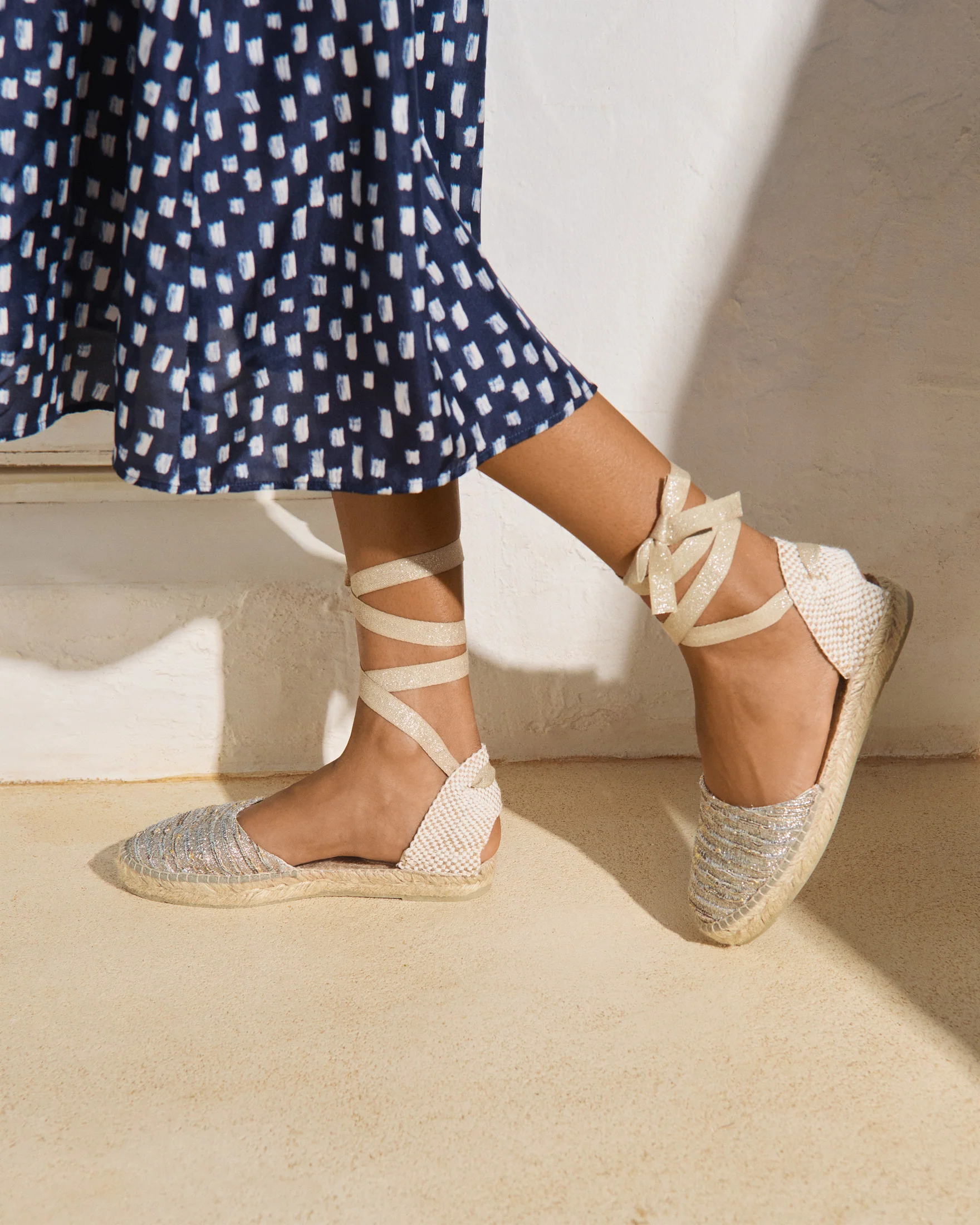 Lurex Cotton Blend Flat Valenciana Espadrilles - H31P0 - Monaco Platinum - Image 5