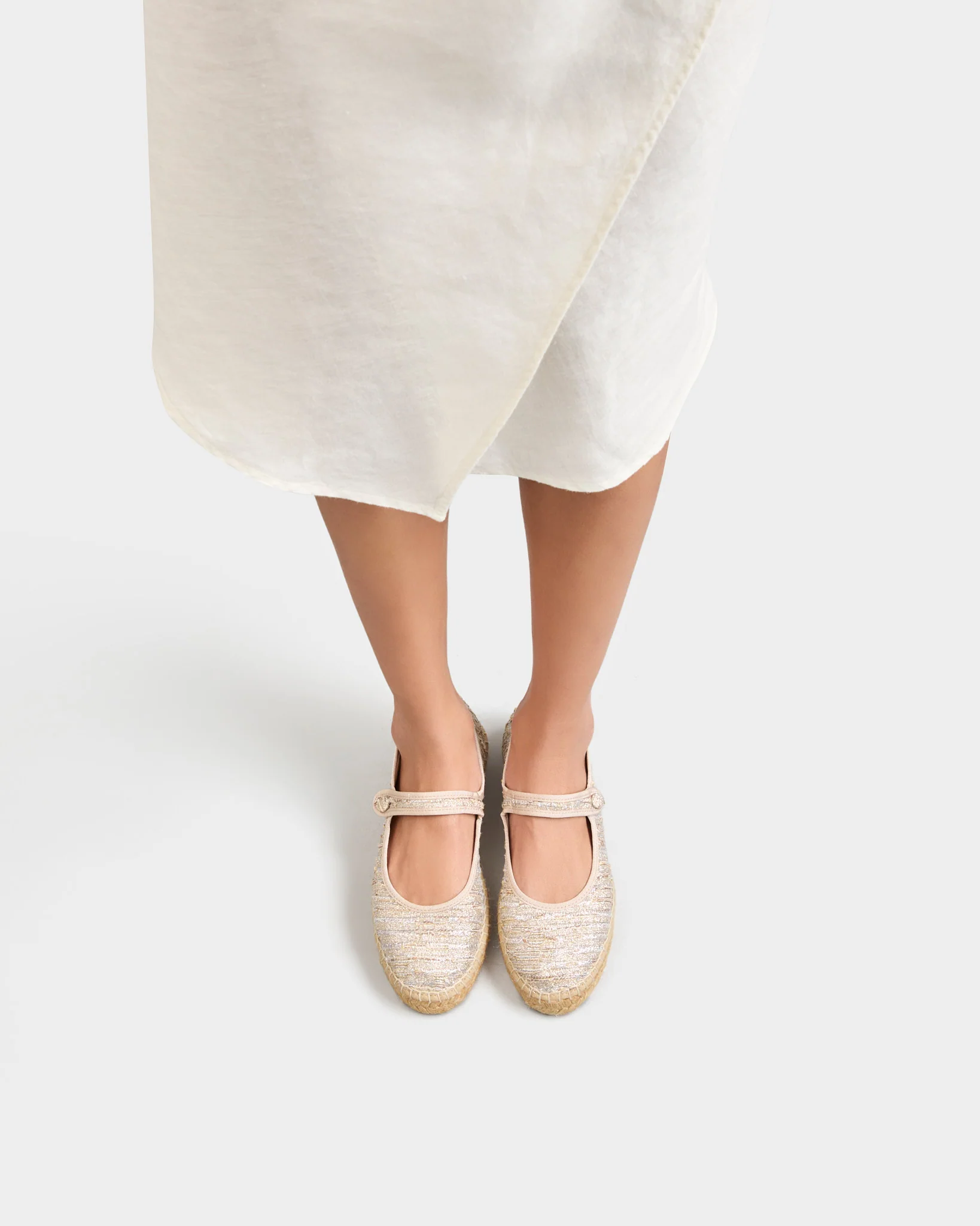 Lurex Cotton Flat Ballerina With Strap - H31BP - Monaco Platinum - Image 2