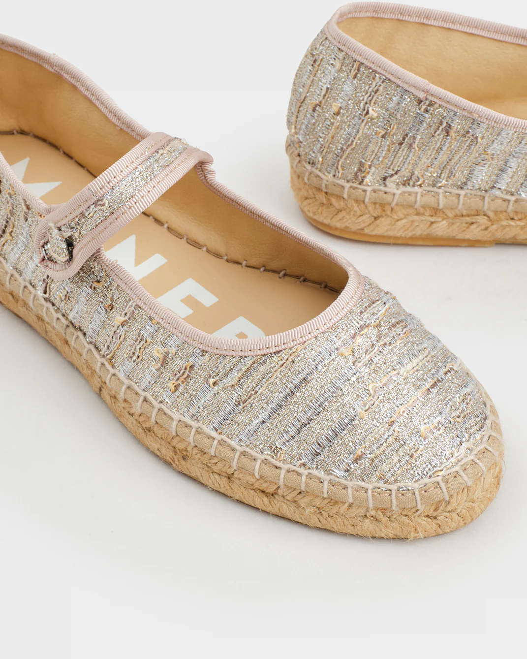 Lurex Cotton Flat Ballerina With Strap - H31BP - Monaco Platinum - Image 4