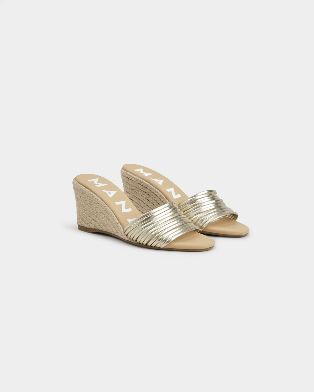 Metallic Leather Multi Bands Mule Wedge Espadrilles - Z88KI - Canyon - Platinum - Image 3