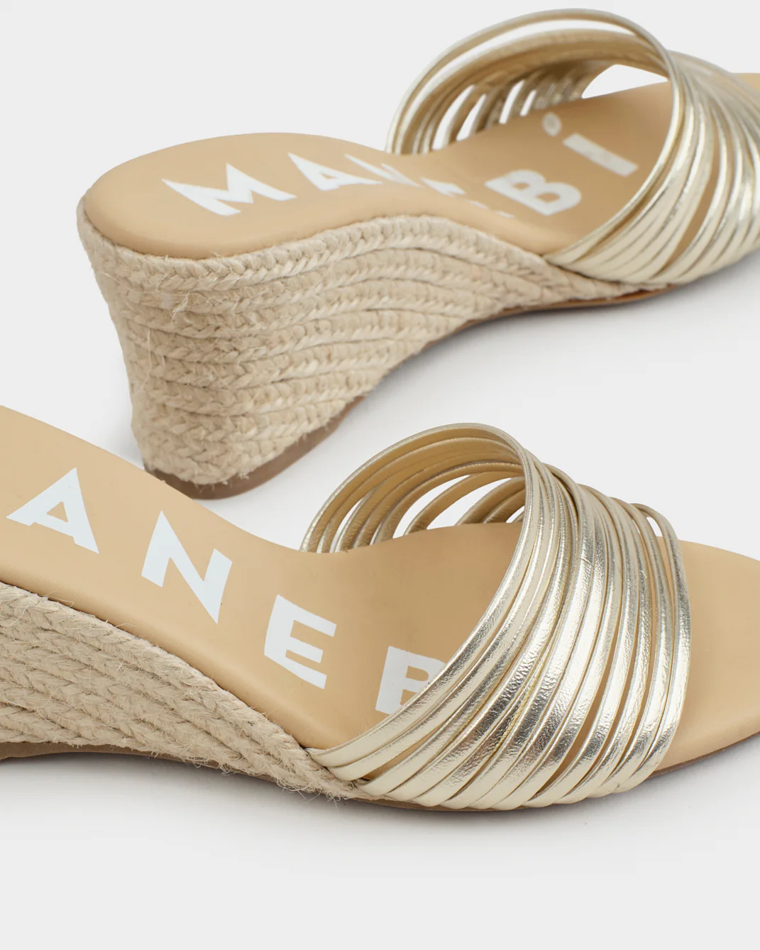Metallic Leather Multi Bands Mule Wedge Espadrilles - Z88KI - Canyon - Platinum - Image 4