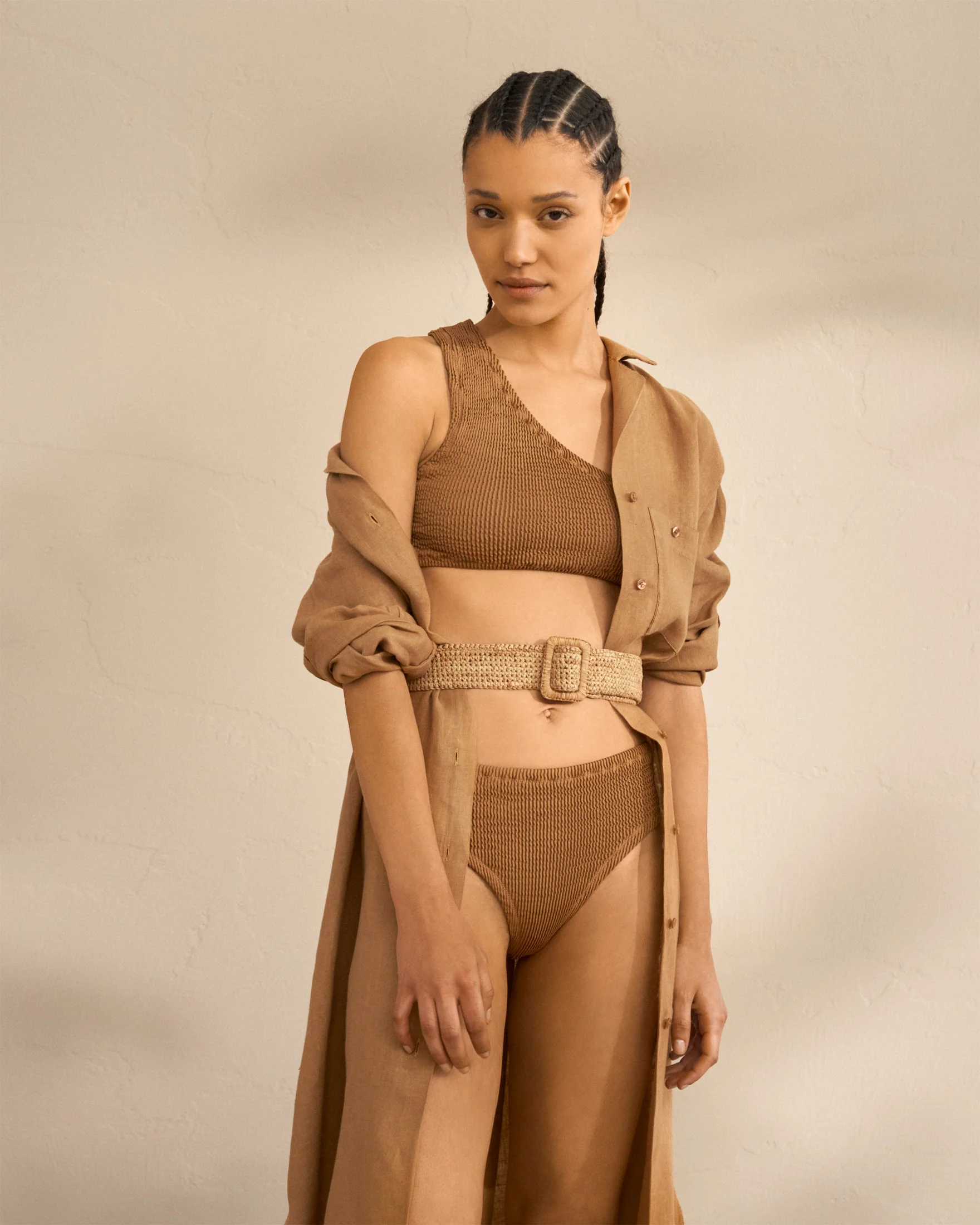 Raffia Belt - V22CM - Squared Buckle Tan - Image 5
