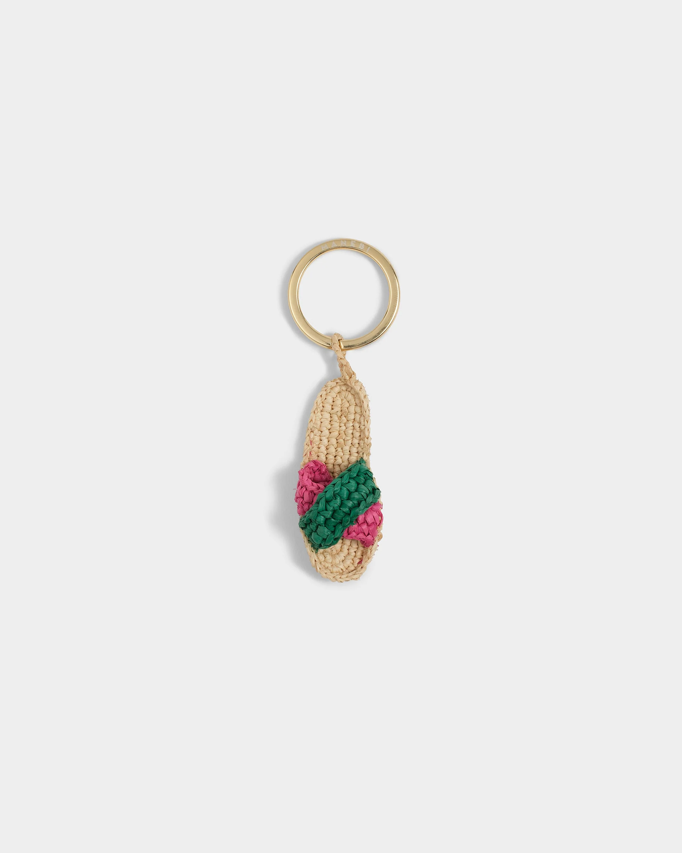 Natural Raffia Espa Charm Keyring - V65JM - Pink And Green