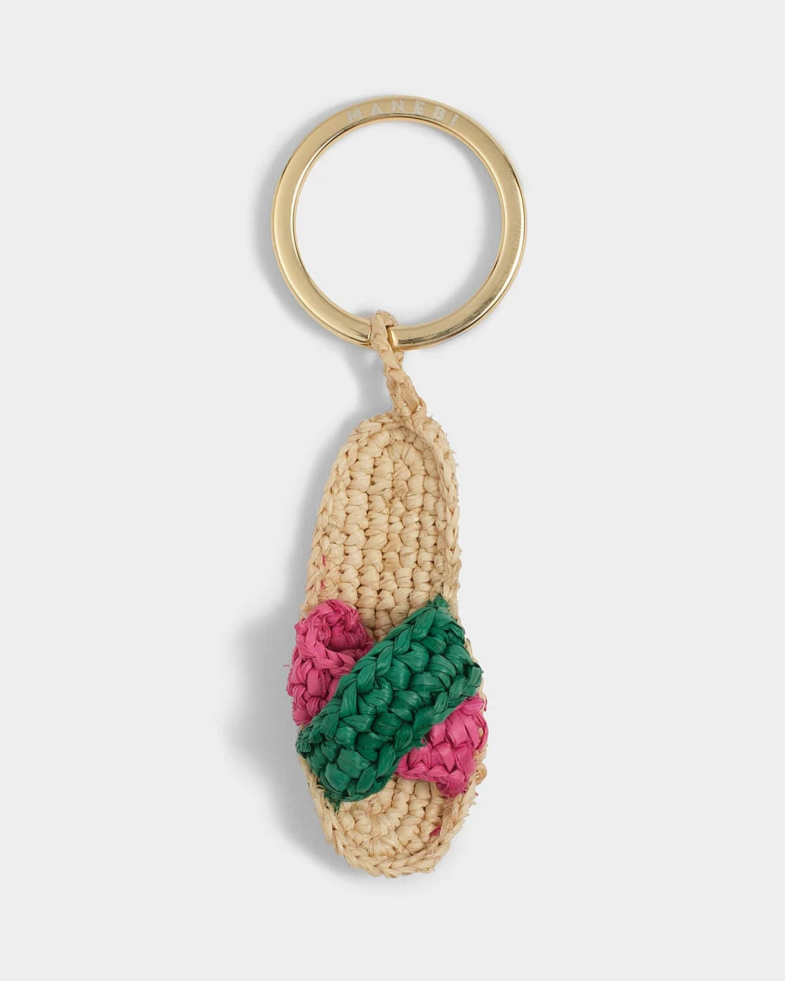 Natural Raffia Espa Charm Keyring - V65JM - Pink And Green - Image 2