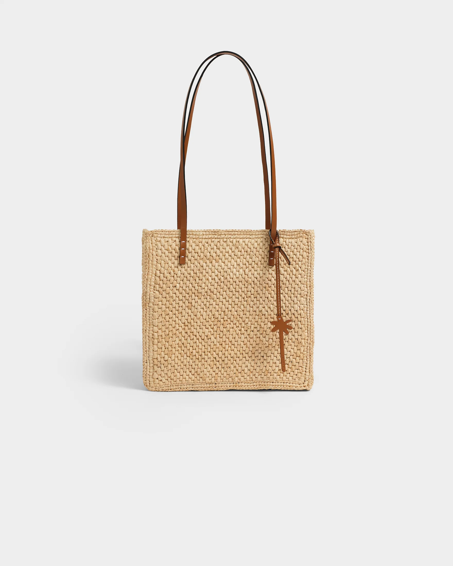 Natural Raffia Inez Bag - V88UY - Natural And Tan Leather